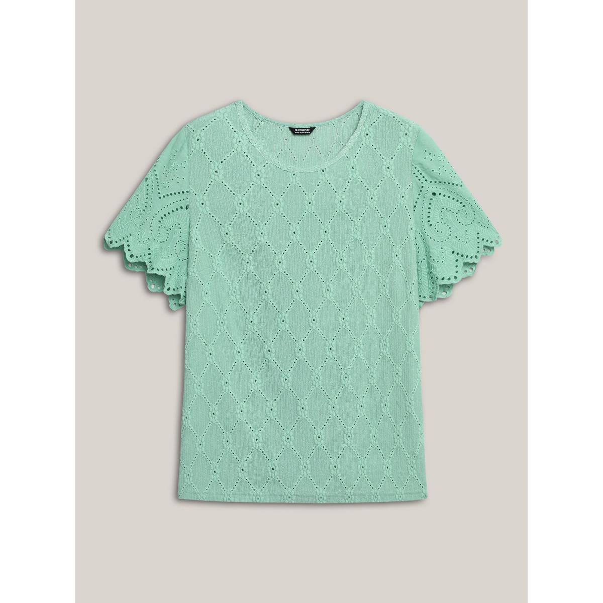 Plus Size Cut-Out Textured Spliced Sleeve T-Shirt Greenbean Women Casual Texture Round Neck Everyday T-shirts BloomChic 10/M Product Image