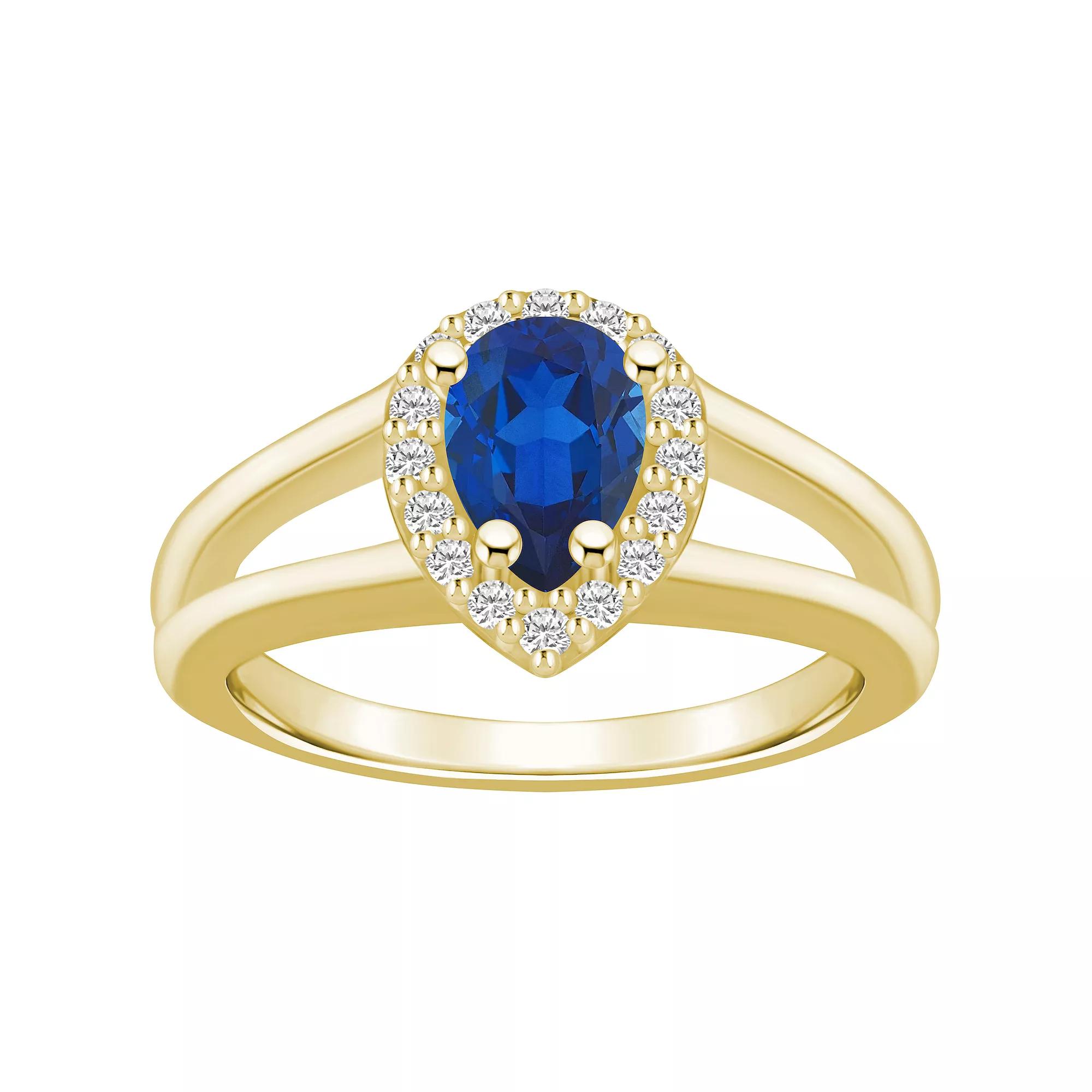 Alyson Layne 10k White Gold Pear Shape Gemstone 1/6 Carat T.W. Diamond Halo Ring, Women's, Size: 7, Created Red Product Image