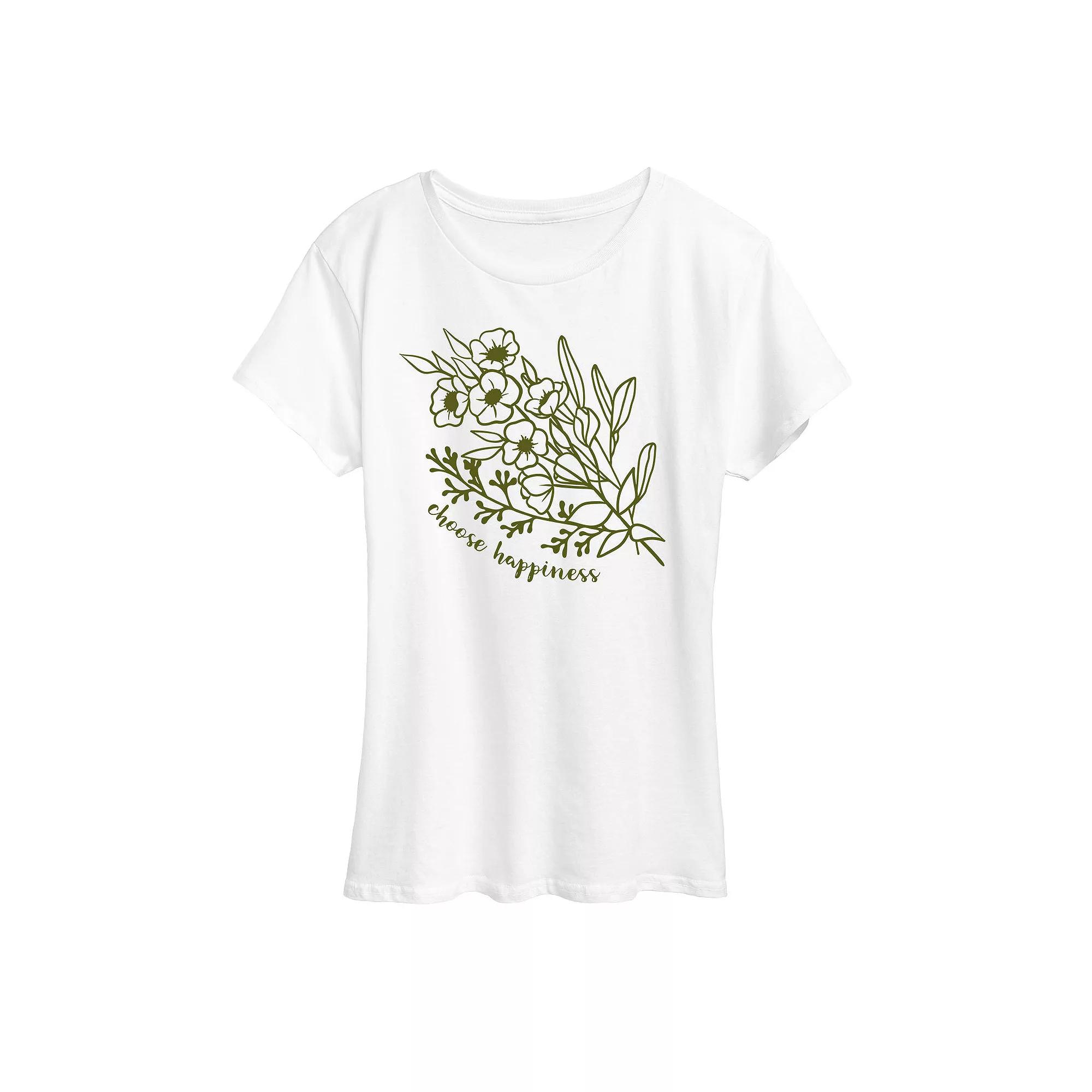 Women's Choose Happiness Flowers Graphic Tee, Girl's,  Product Image