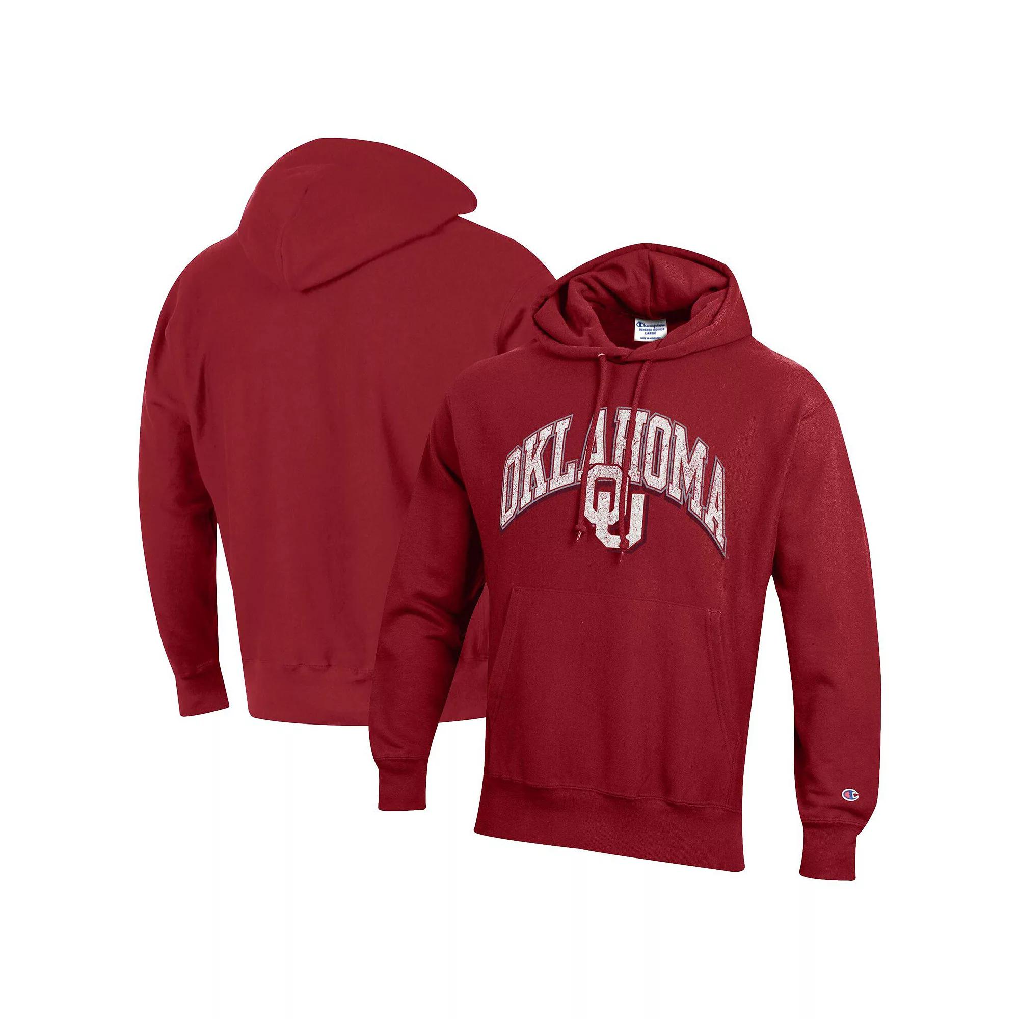 Men's Champion Crimson Oklahoma Sooners Vault Late Night Reverse Weave Pullover Hoodie,  Product Image