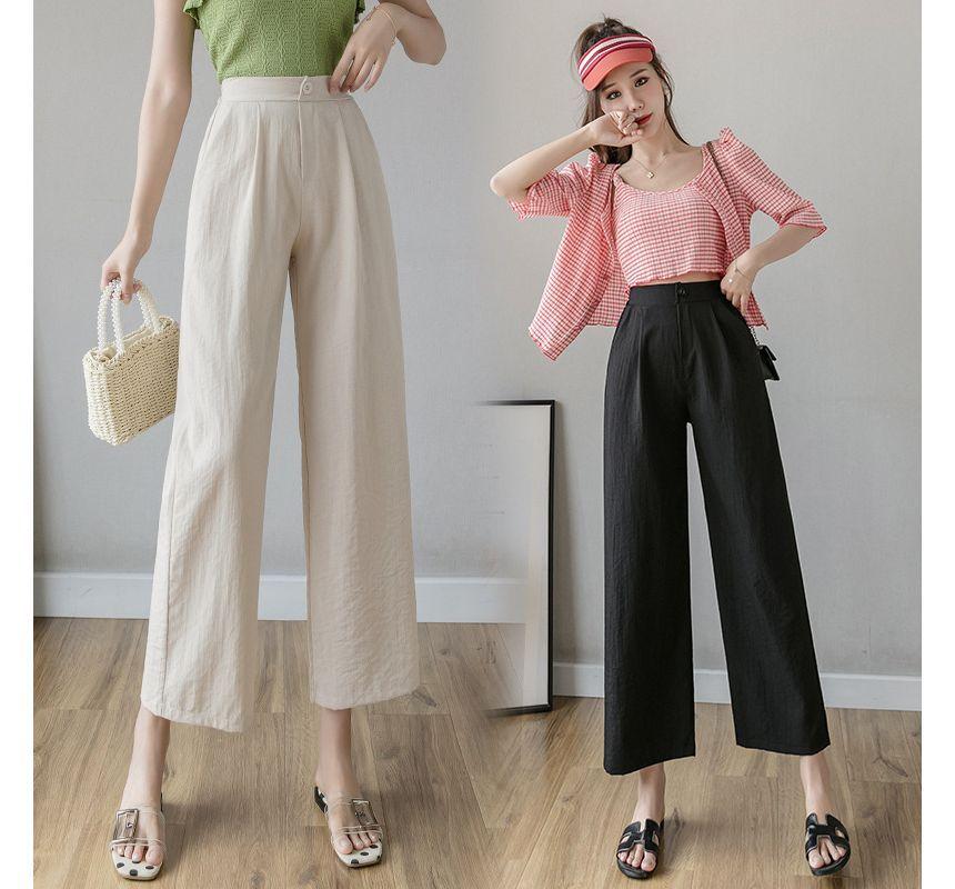 High Waist Plain Wide Leg Pants Product Image