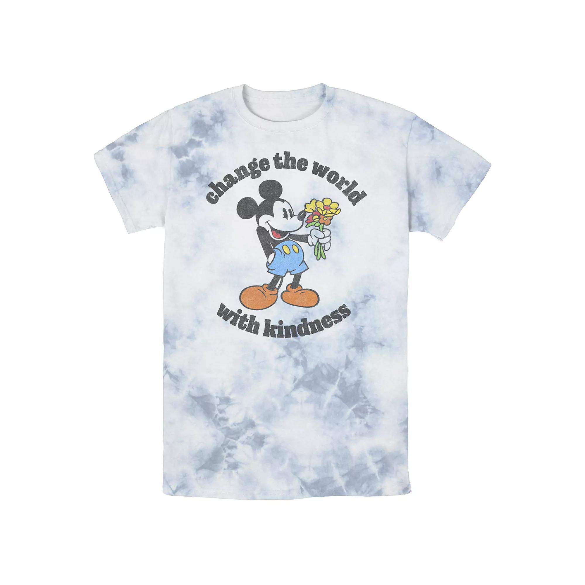 Men's Disney Mickey With Flowers Change The World With Kindness Bomabrd Wash Tee,  Product Image