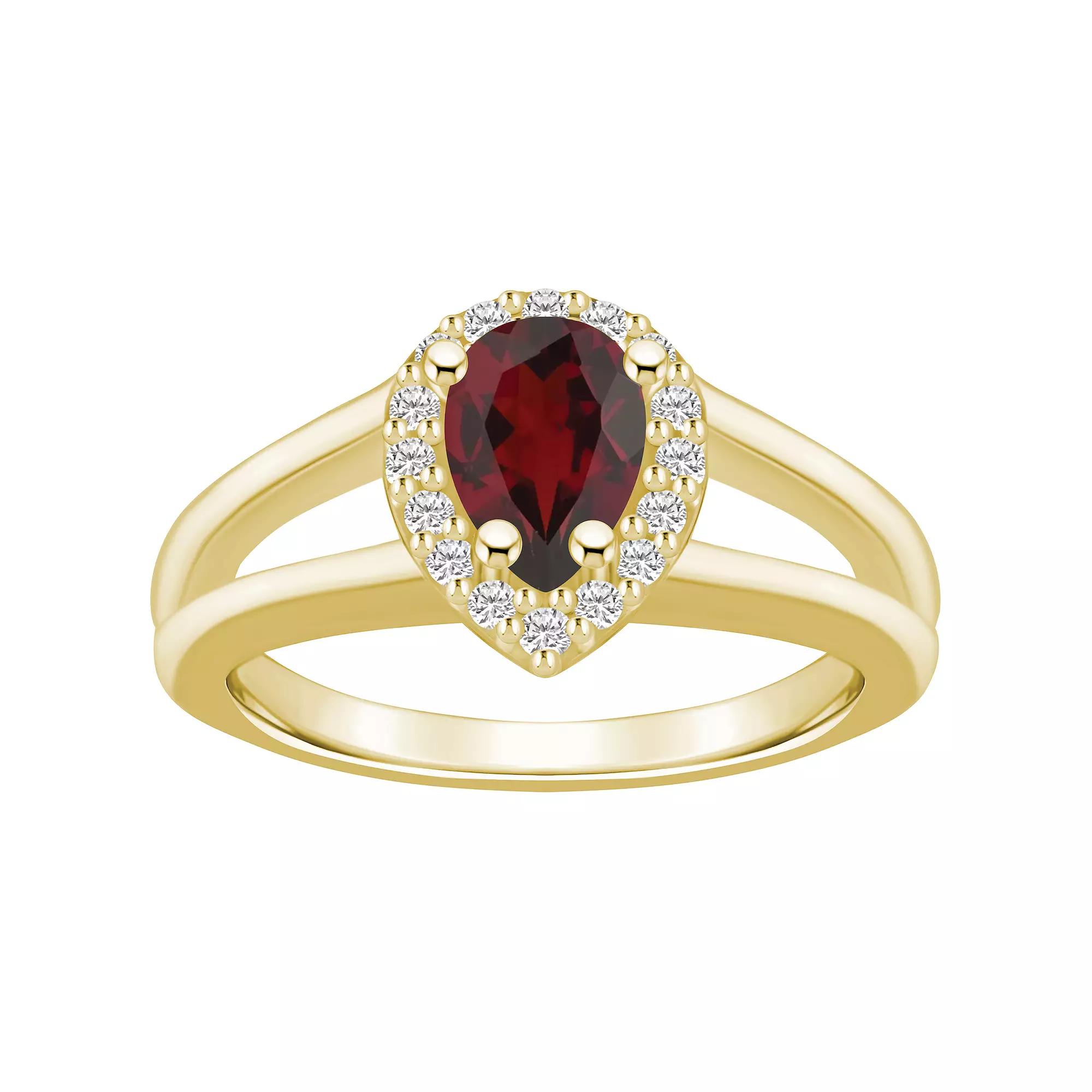 Alyson Layne 10k Gold Pear Shape Gemstone 1/6 Carat T.W. Diamond Halo Ring, Women's, Red Product Image