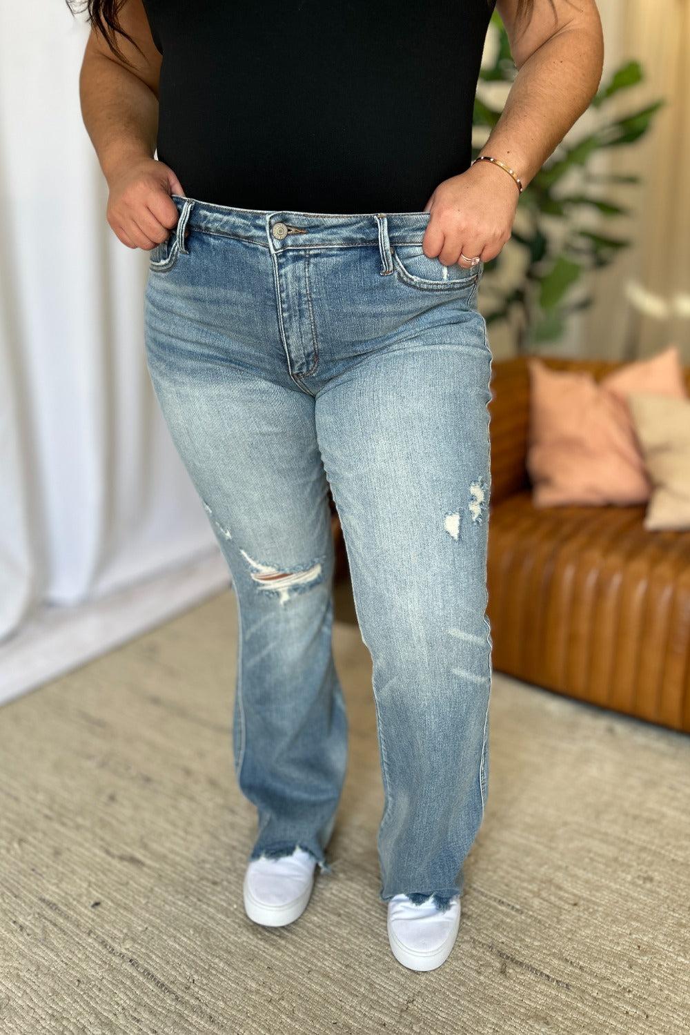 Tandi Mid-Rise Tummy Control Destroy Flare Judy Blue Jeans - ONLINE EXCLUSIVE! Product Image