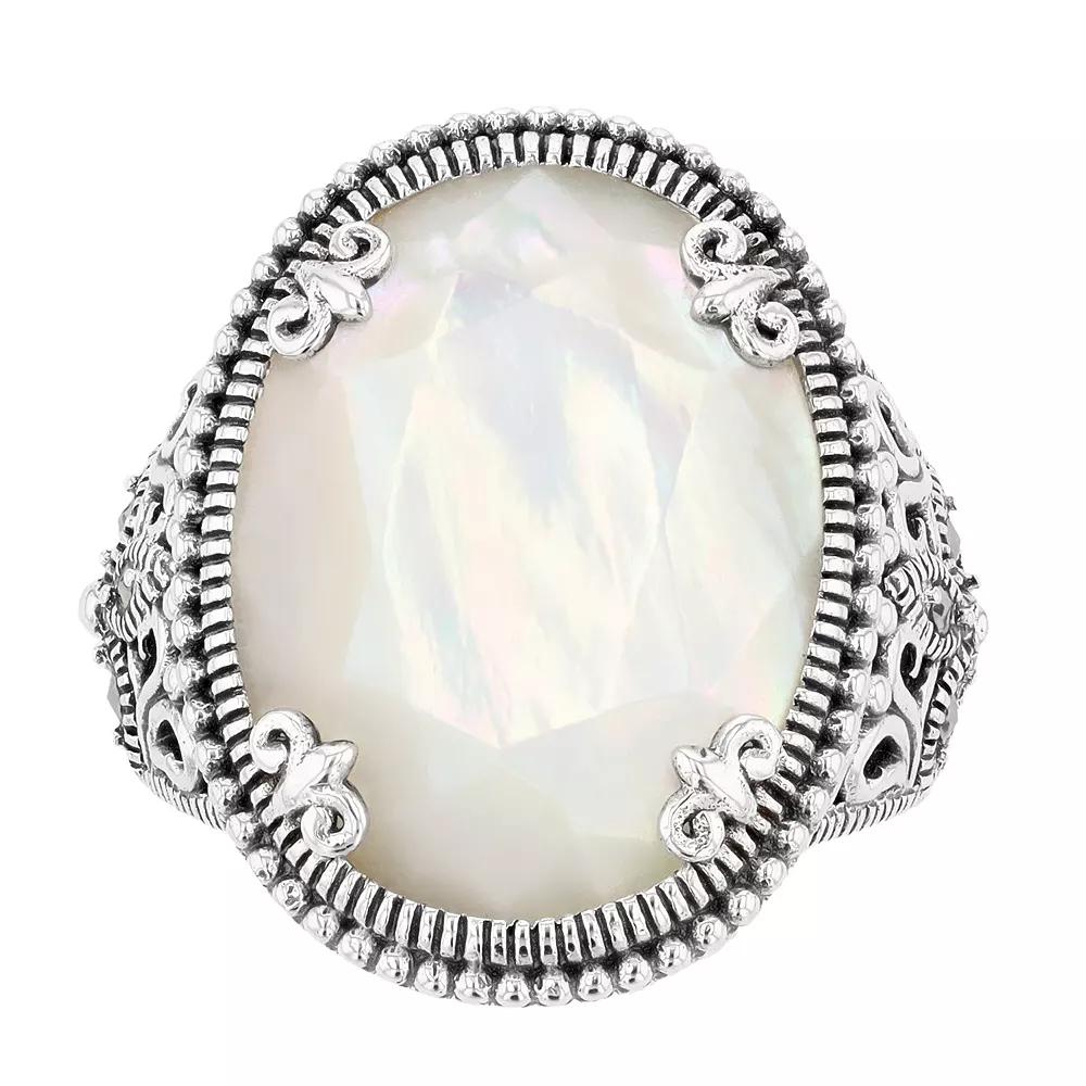 Lavish by TJM Sterling Silver Oval Mother-of-Pearl & Marcasite Cocktail Ring, Women's, Size: 8 Product Image