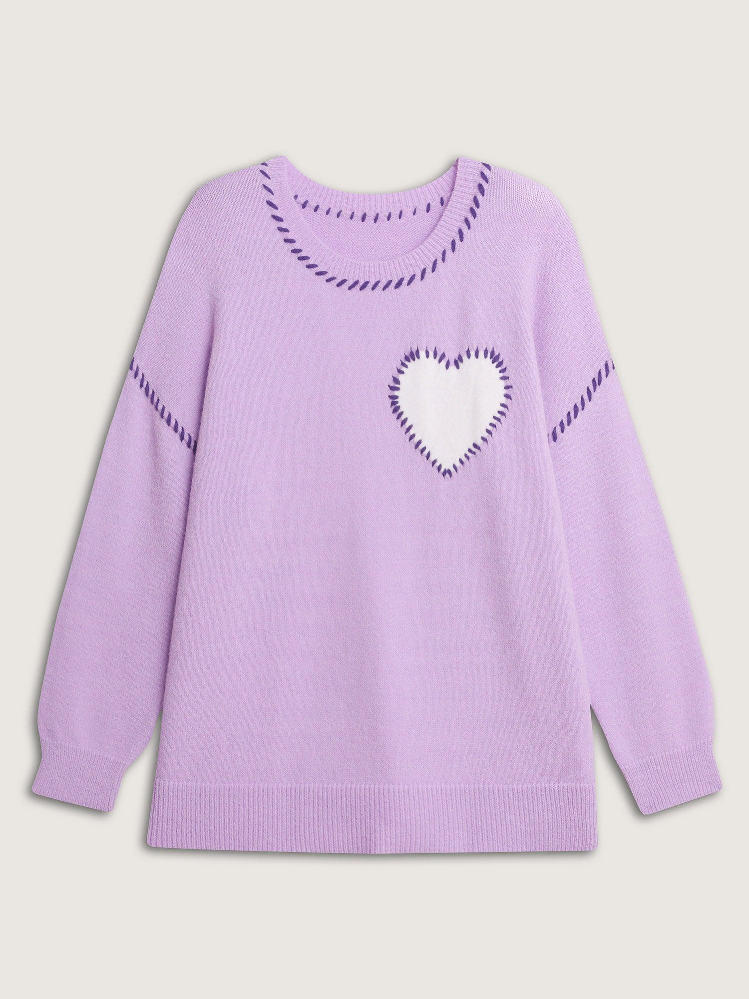 Heart Pattern Jacquard Color Contrast Stitch Pullover Female Product Image