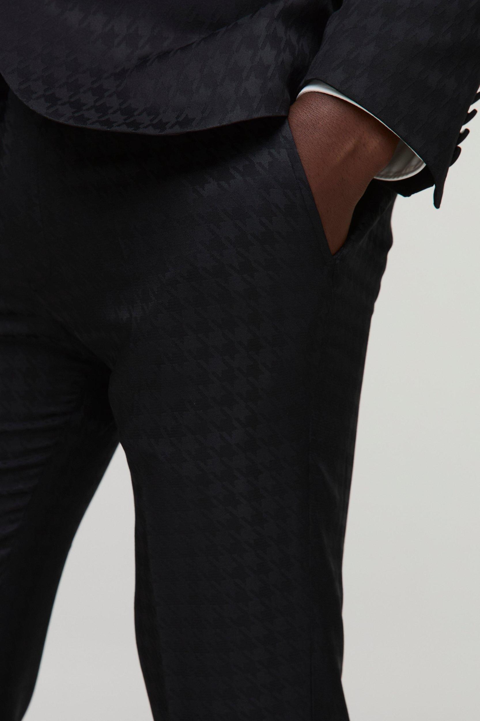 Skinny Tonal Houndstooth Pants | boohooMAN USA Product Image