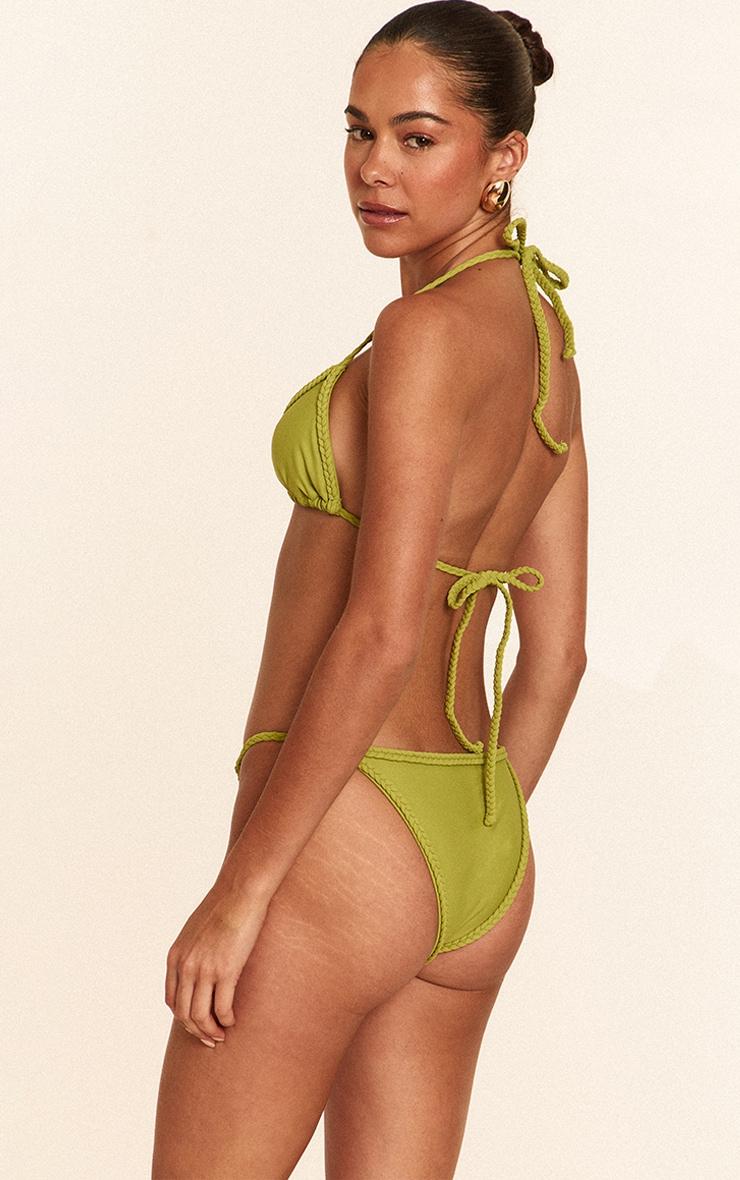 Olive Plait Binding Triangle Bikini Top Product Image