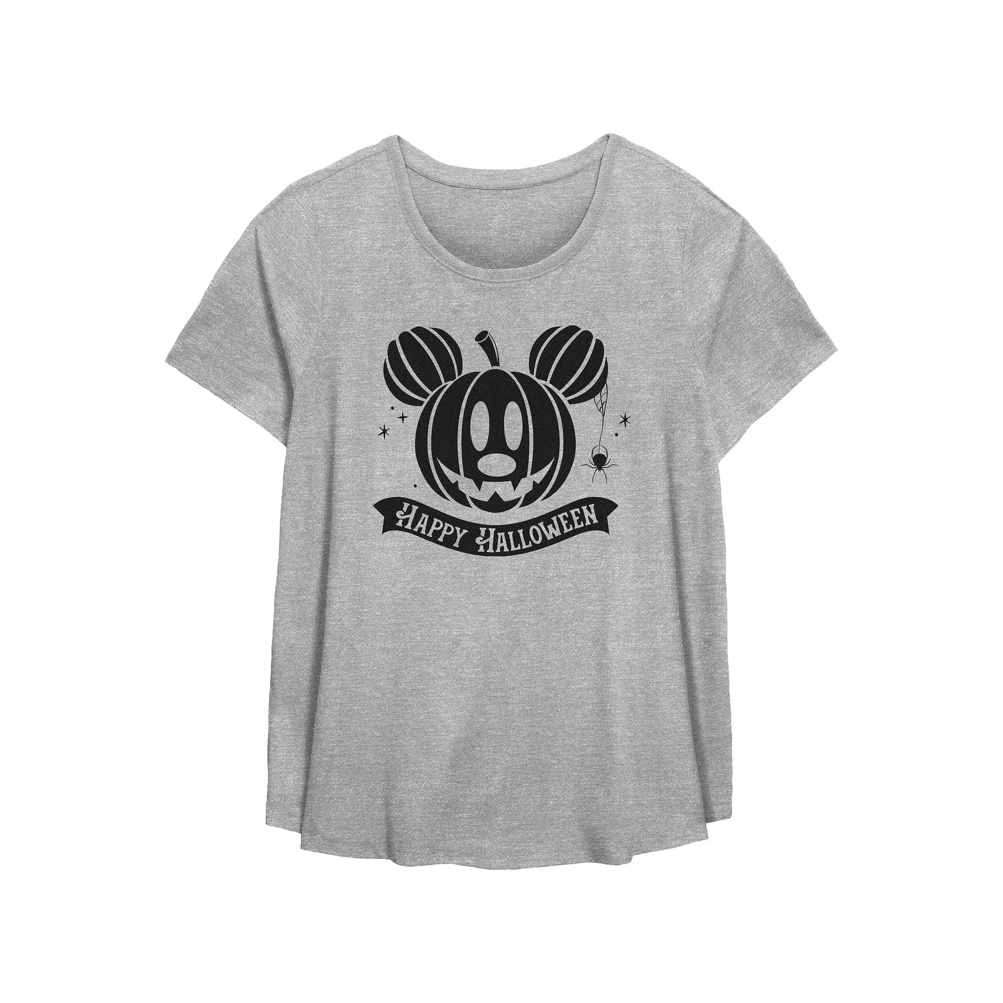Disney's Mickey Mouse Jack O Lantern Happy Halloween Plus Size Flowy Graphic Tee, Women's, Size: 4XL, Grey Gray Product Image