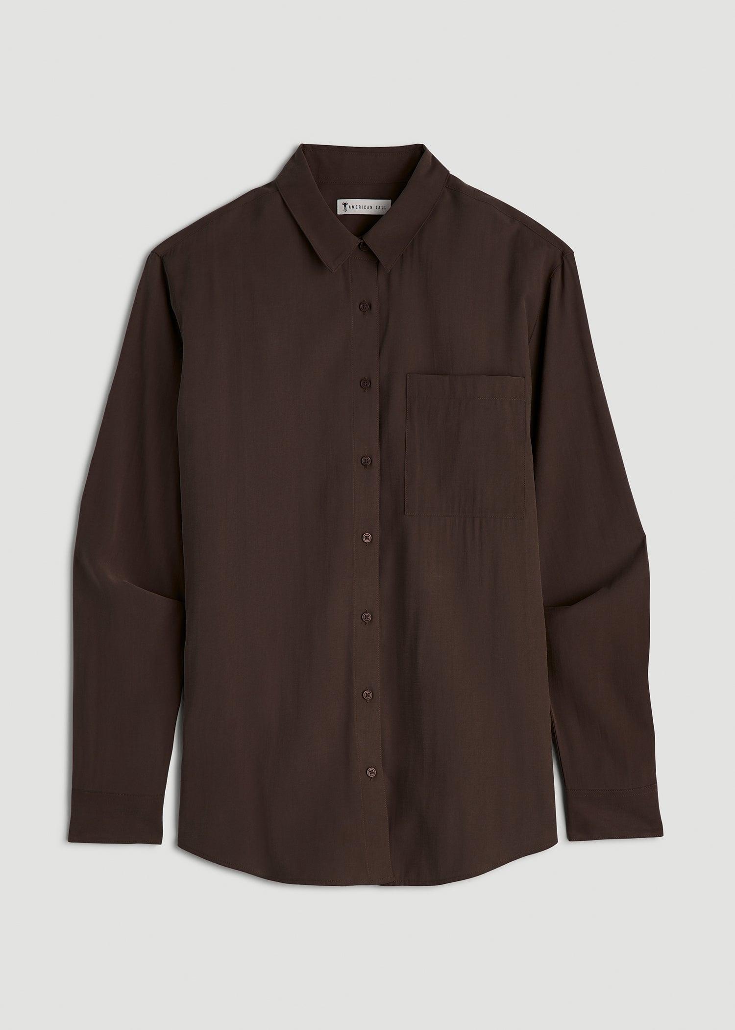 Relaxed Button-Up Single-Pocket Blouse for Tall Women in Espresso Female Product Image