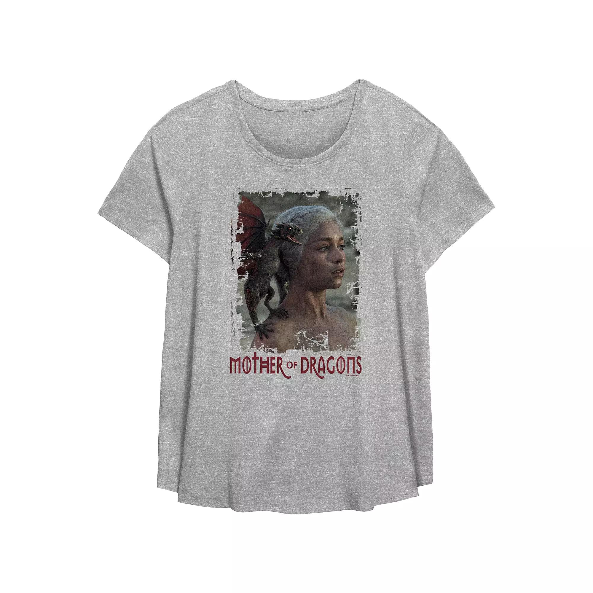 Plus Size Game Of Thrones Mother Of Dragons Scoop Hem Flowy Graphic Tee, Women's, Size: 2XL, Grey Gray Product Image