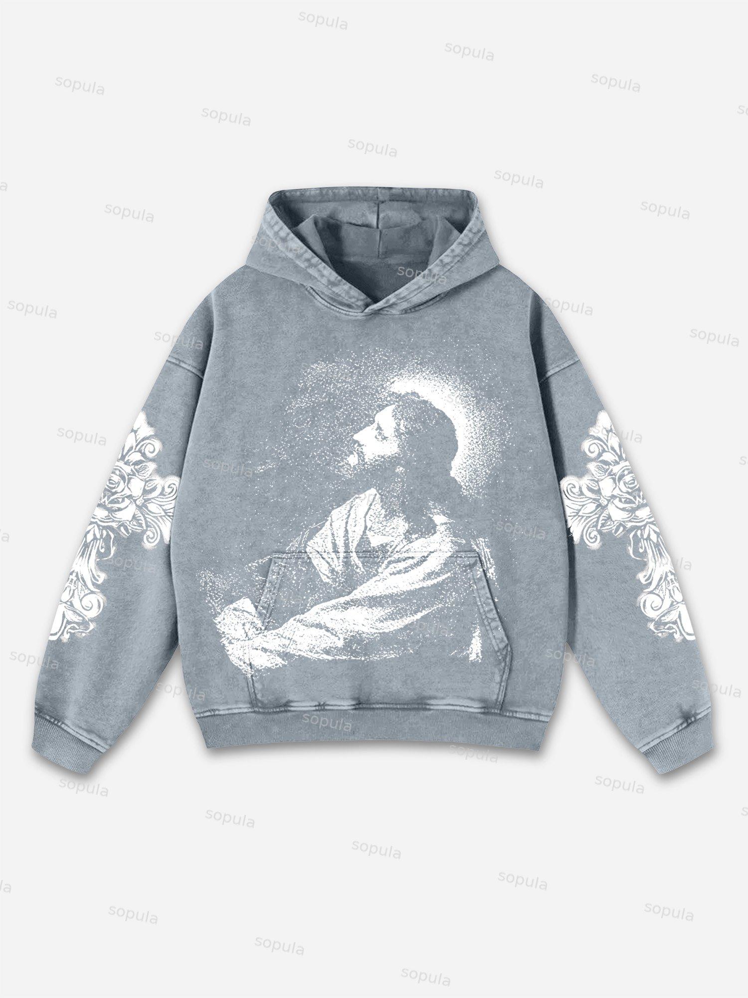 Vintage Jesus Thinker Graphic Acid Washed Oversized Hoodie Product Image