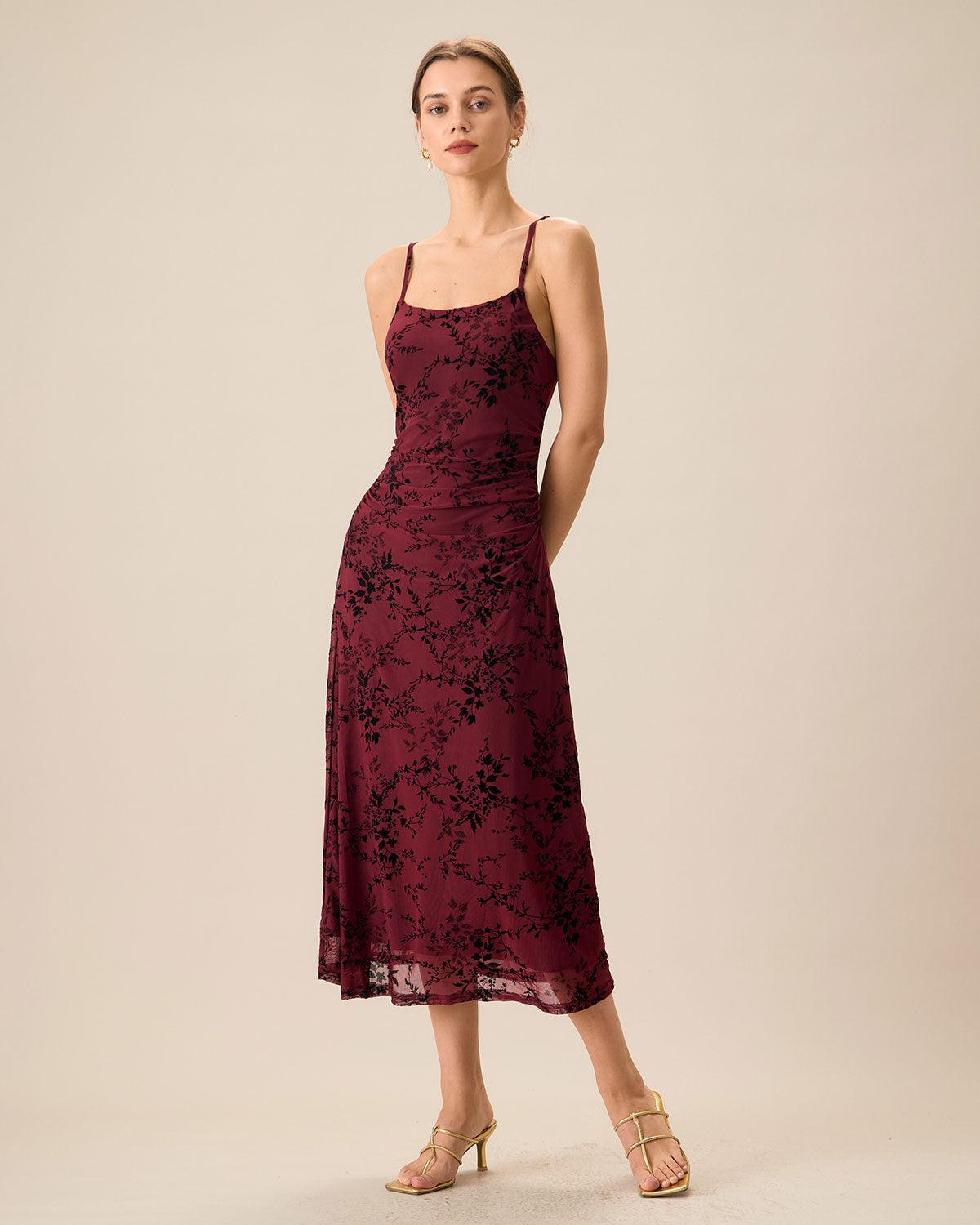 Red Floral Bodycon Slip Midi Dress Product Image