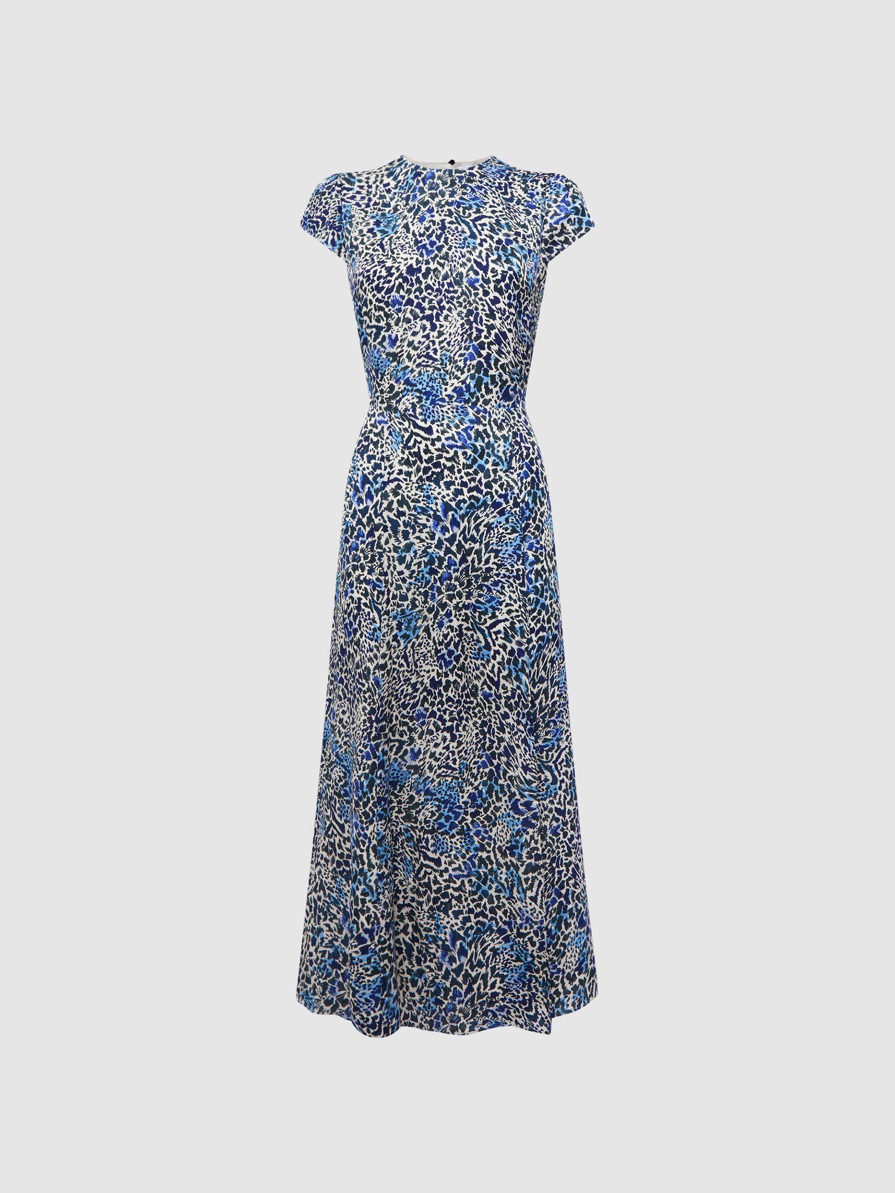 Printed Cut Out Back Midi Dress in Blue Product Image