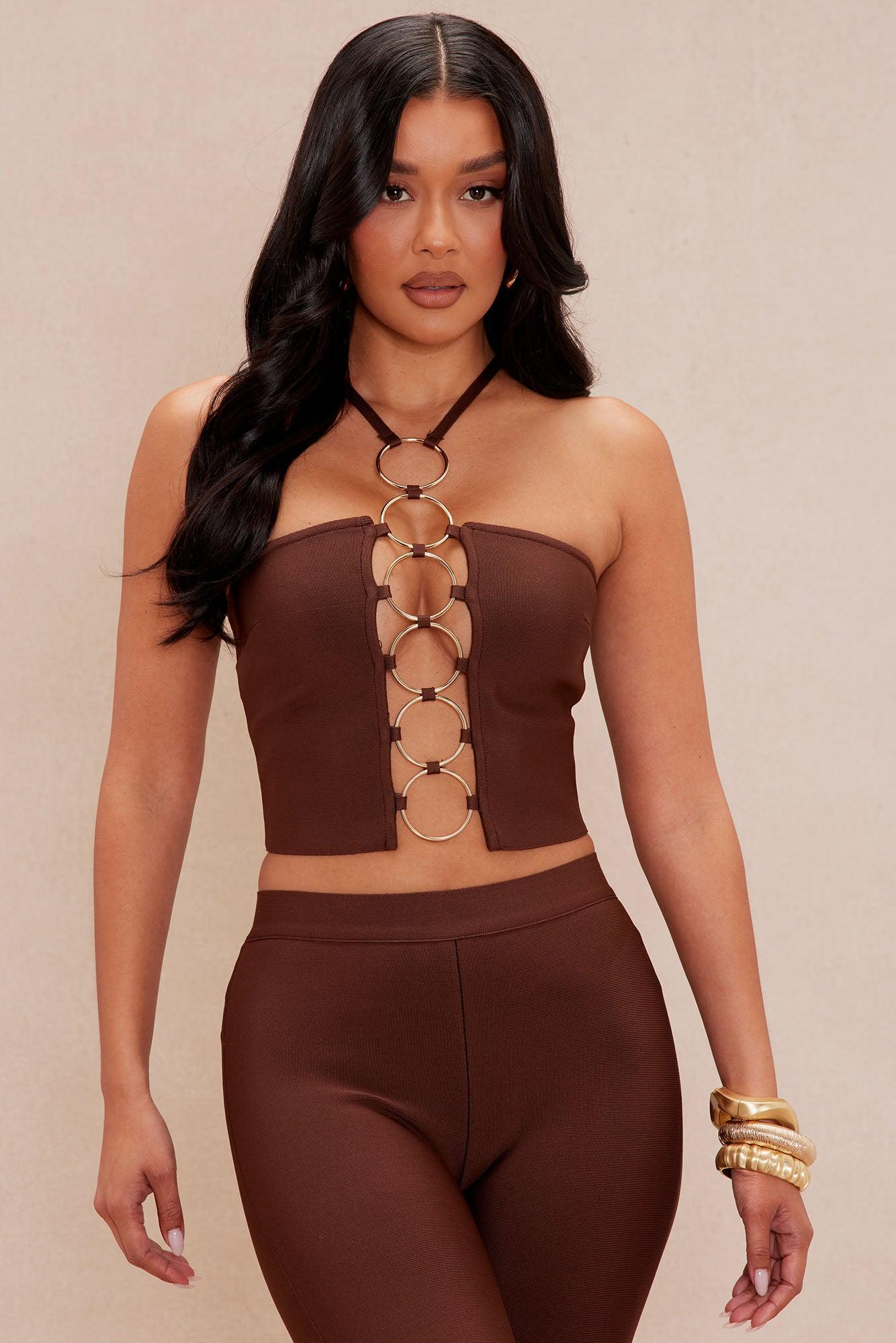 Hannah Bandage Flare Pant Set - Chocolate Product Image
