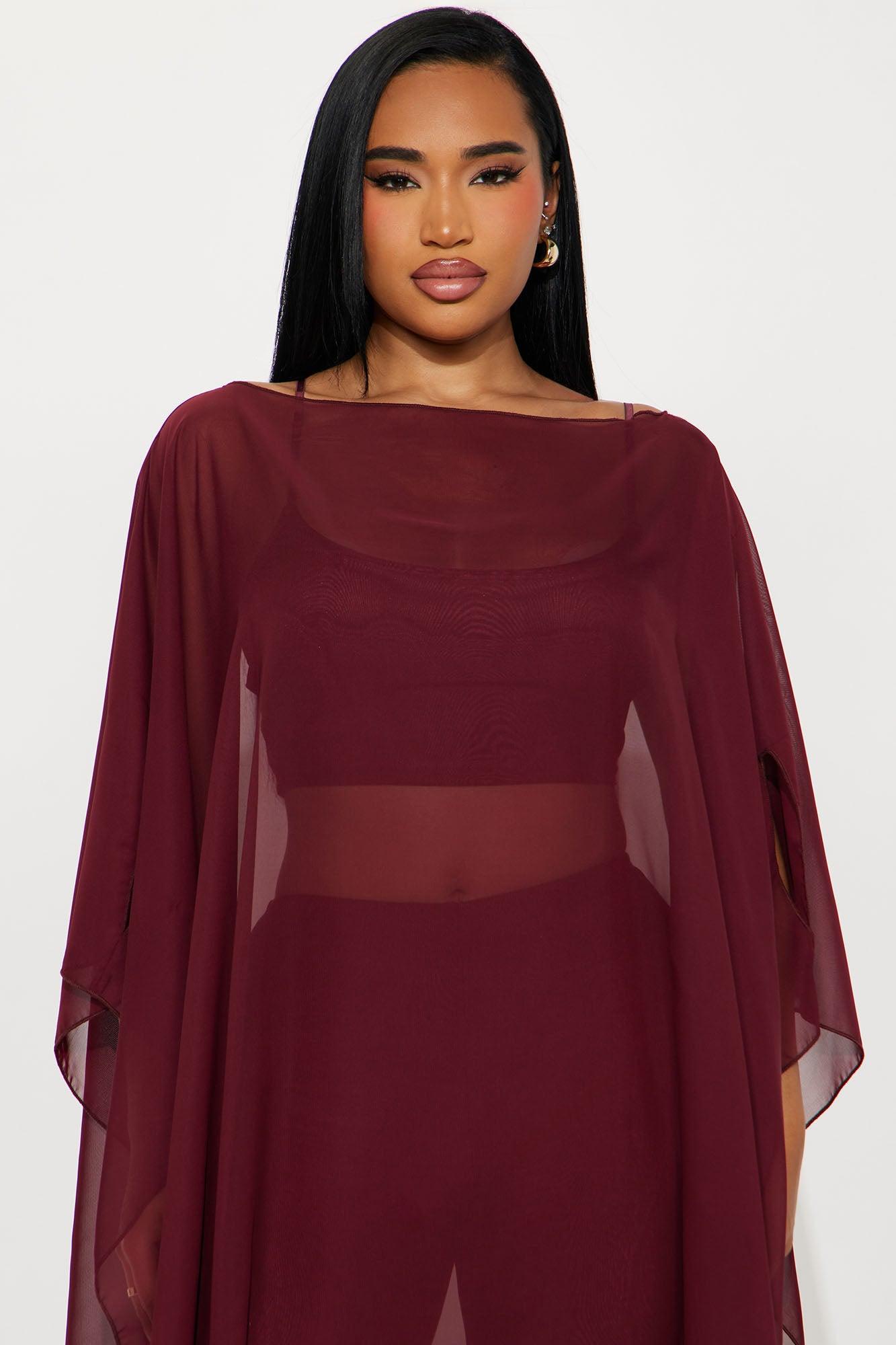 Just A Glimpse Draped 3 Piece Pant Set - Burgundy Female Product Image