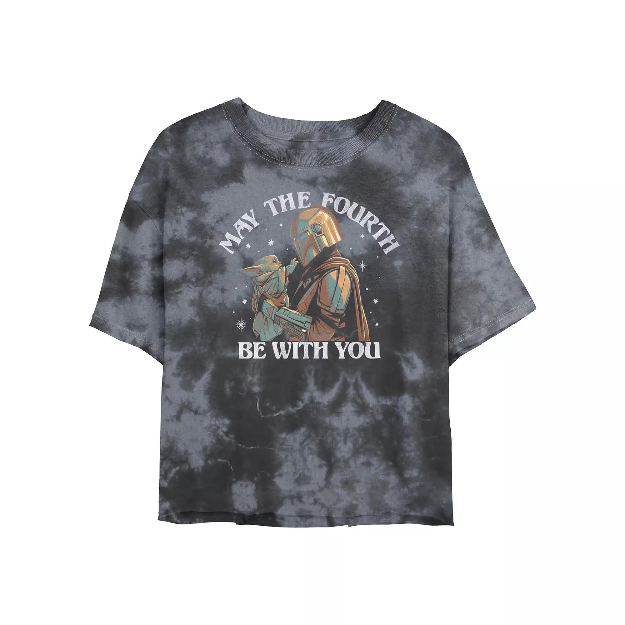 Juniors' Star Wars "May The Fourth Be With You" Stamp Wash Crop Tee, Girl's, Size: Medium, Black Grey Product Image