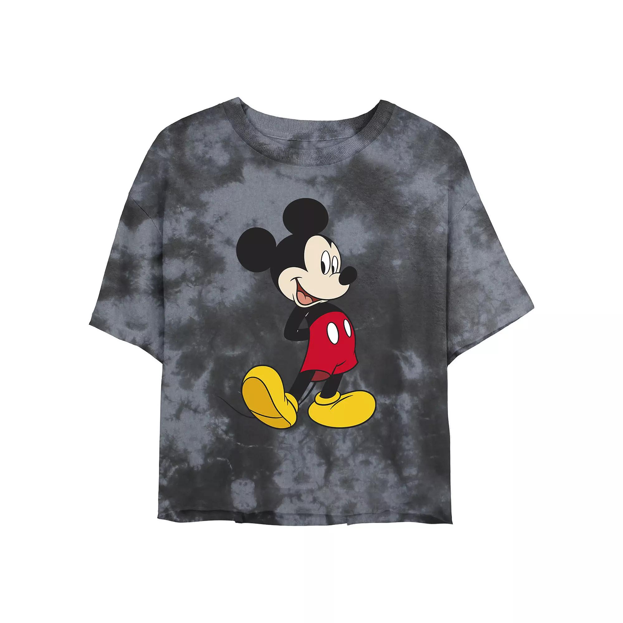 Juniors' Disney Mickey Mouse Smiling Pose Wash Crop Tee, Girl's, Size: Medium, Black Grey Product Image
