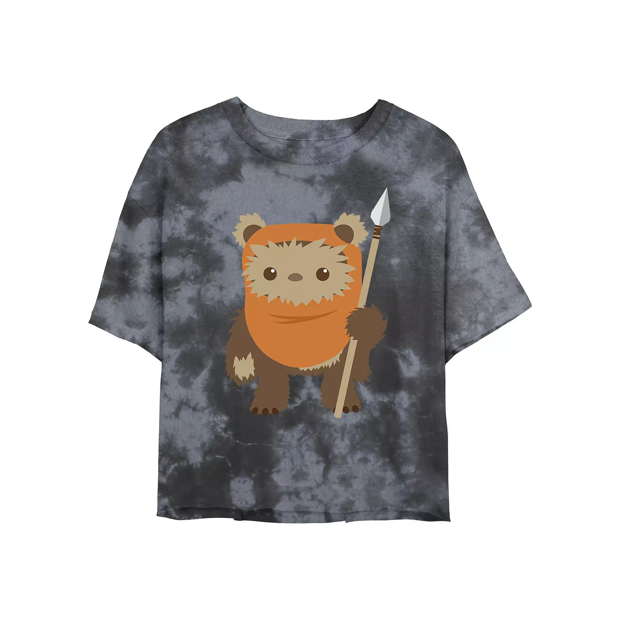 Juniors' Star Wars: Ewok Spear Portrait Wash Graphic Crop Tee, Girl's, Size: XL, Black Grey Product Image