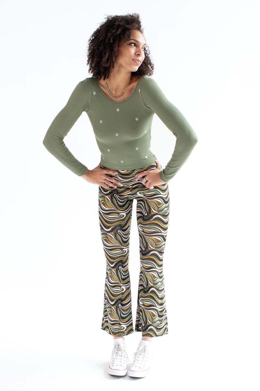 Olive Peace Embroidered Seamless Shirt Product Image