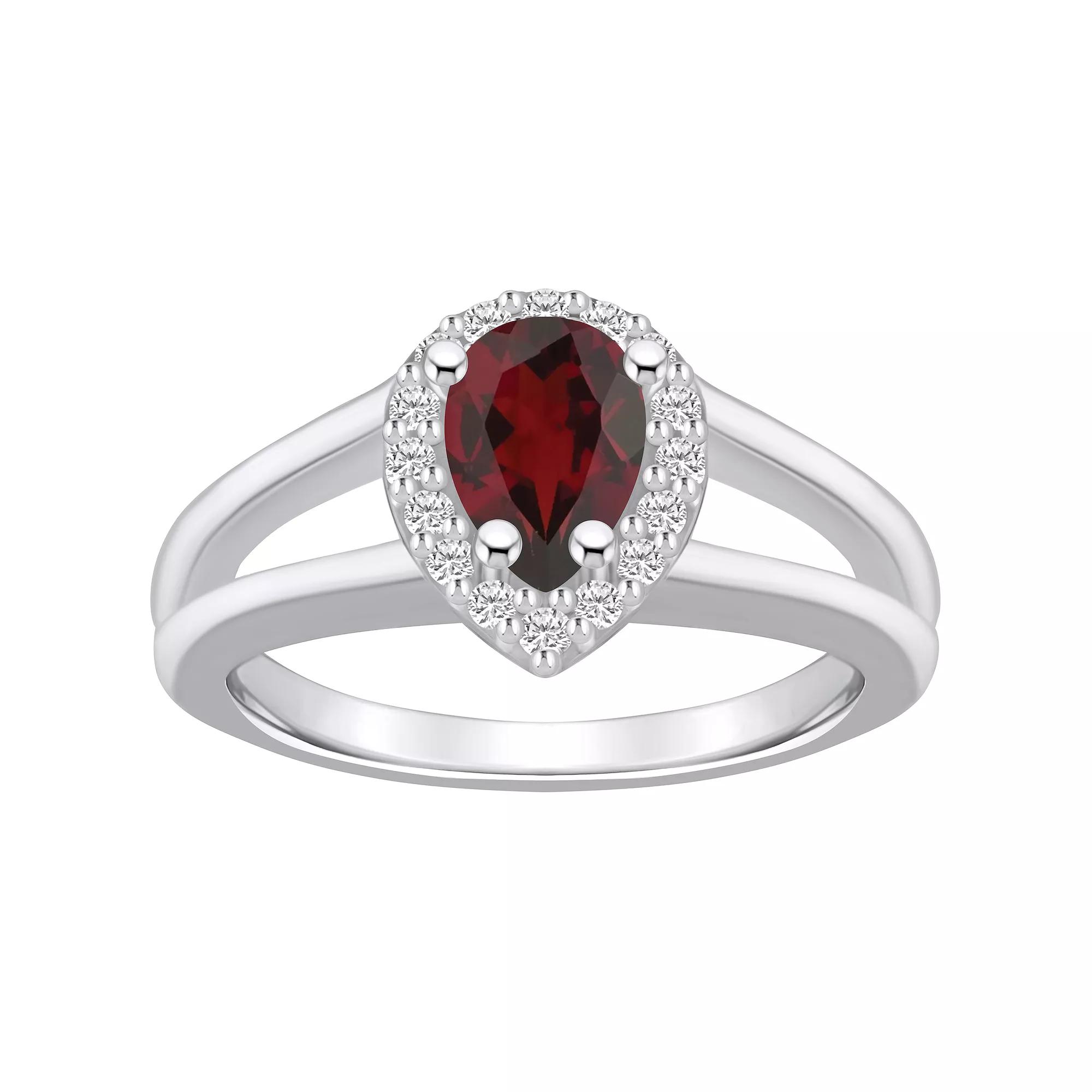 Alyson Layne 10k White Gold Pear Shape Gemstone 1/6 Carat T.W. Diamond Halo Ring, Women's, Size: 7, Created Red Product Image