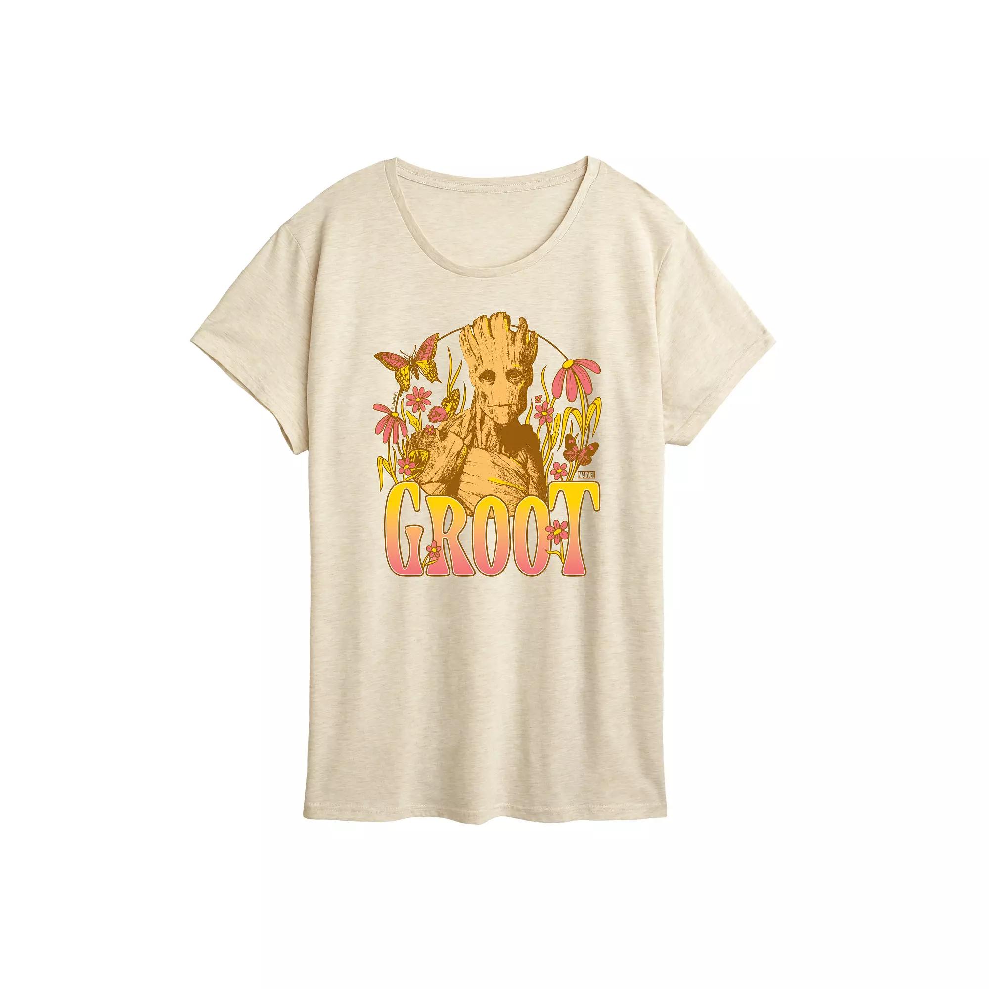Women's Marvel Guardians of the Galaxy Groot Florals Retro Graphic Tee,  Product Image
