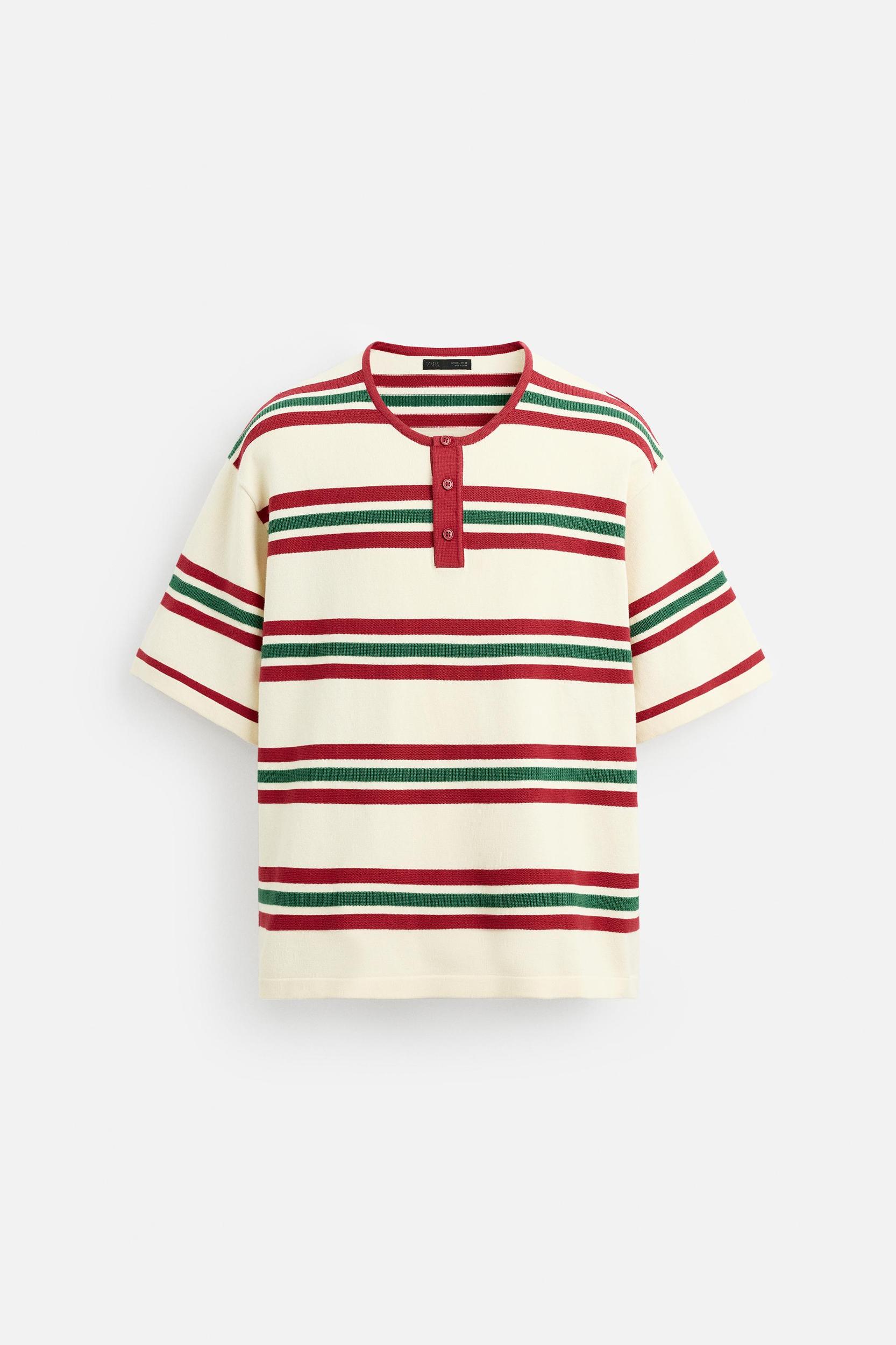 STRIPED TEXTURED KNIT T-SHIRT Product Image