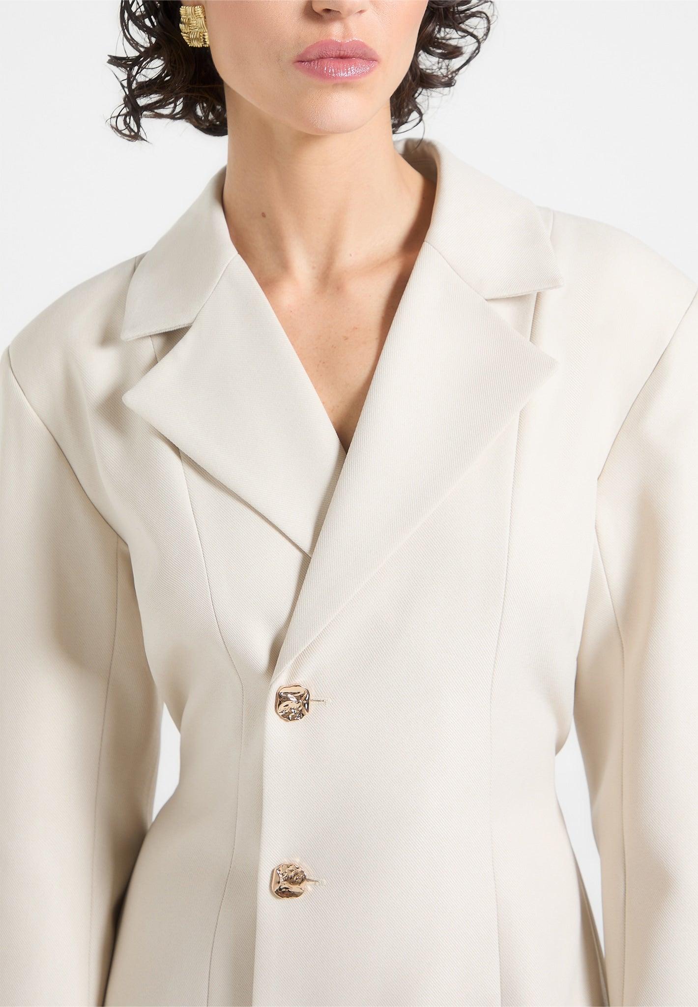 Nicole - Tailored Cinch Blazer Dress with Pleats - Beige Female Product Image
