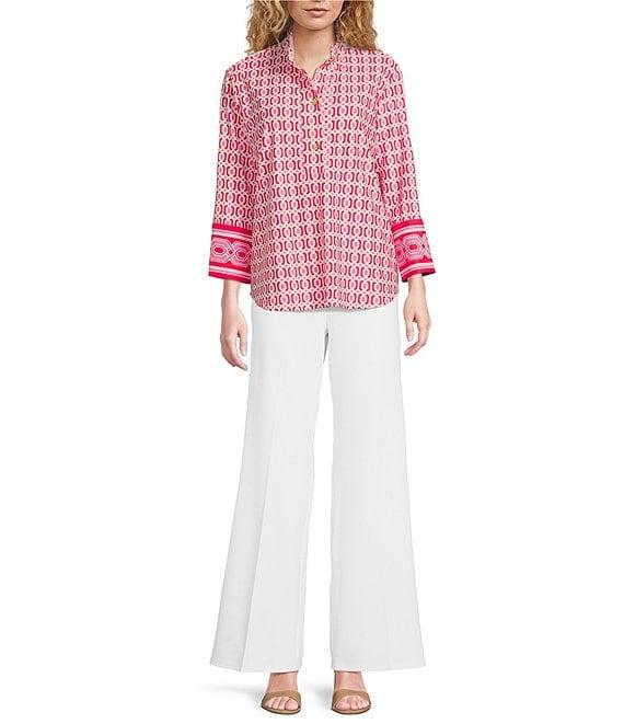 Jude Connally Belinda Terrace Geo Print Jude Cloth Stretch Knit Wrinkle-Free Stand Collar Stand Collar 3/4 Sleeve Top Product Image