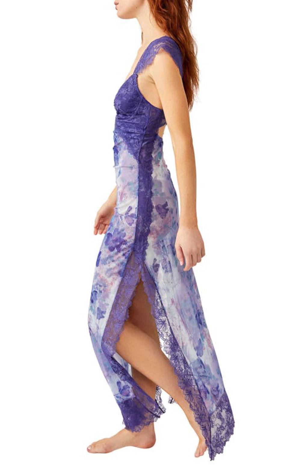 FREE PEOPLE Suddenly Fine Floral Print Cutout Lace Trim Nightgown In Spring Rain Combo Product Image
