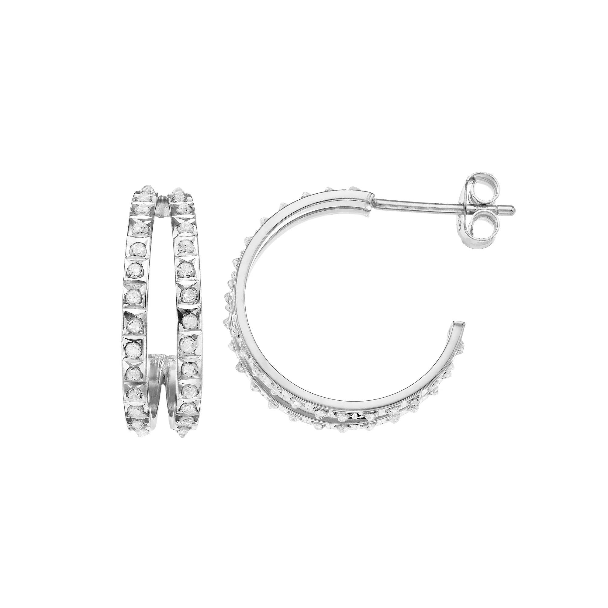 Diamond Mystique Sterling Silver Diamond Accent Double C Hoop Earrings, Women's, 18k Gold Over Silver Product Image