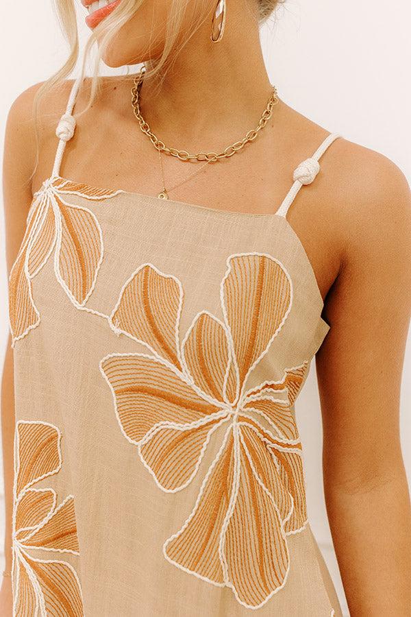 Vacay On The Mind Linen-Blend Embroidered Maxi Dress Product Image