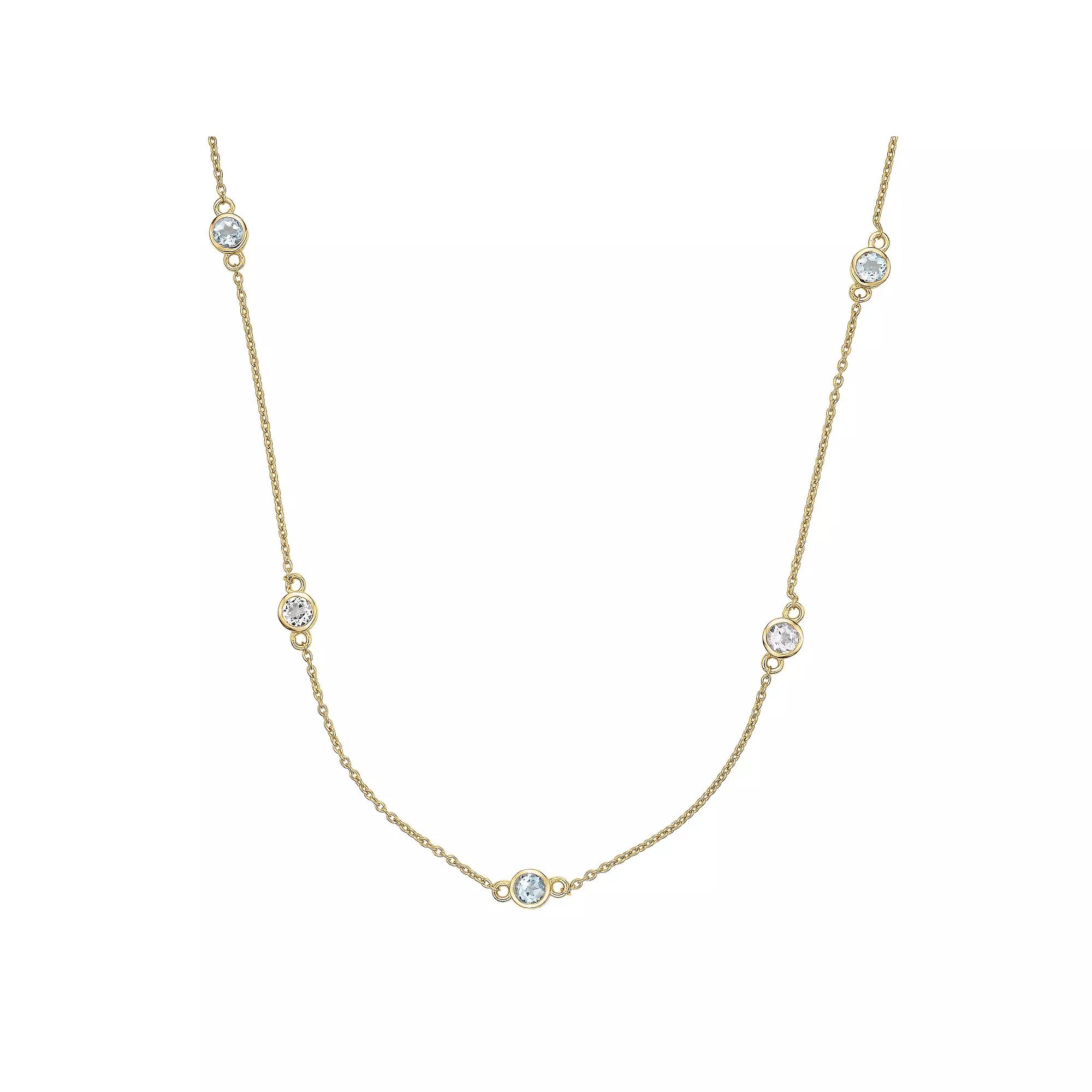 Gemminded 18k Gold Over Silver Blue Topaz & White Topaz Station Necklace, Women's, Size: 18", Gold Tone Product Image