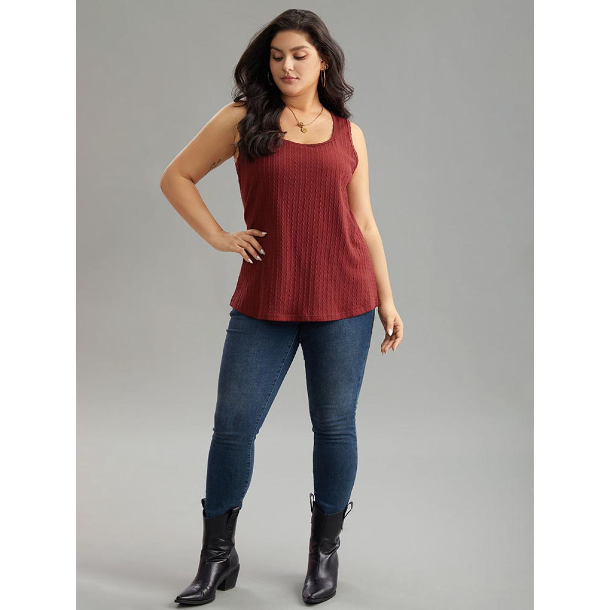 Plus Size Plain Texture Square Neck Tank Top Women Scarlet Casual Texture Square Neck Dailywear Tank Tops Camis BloomChic 12/L Product Image