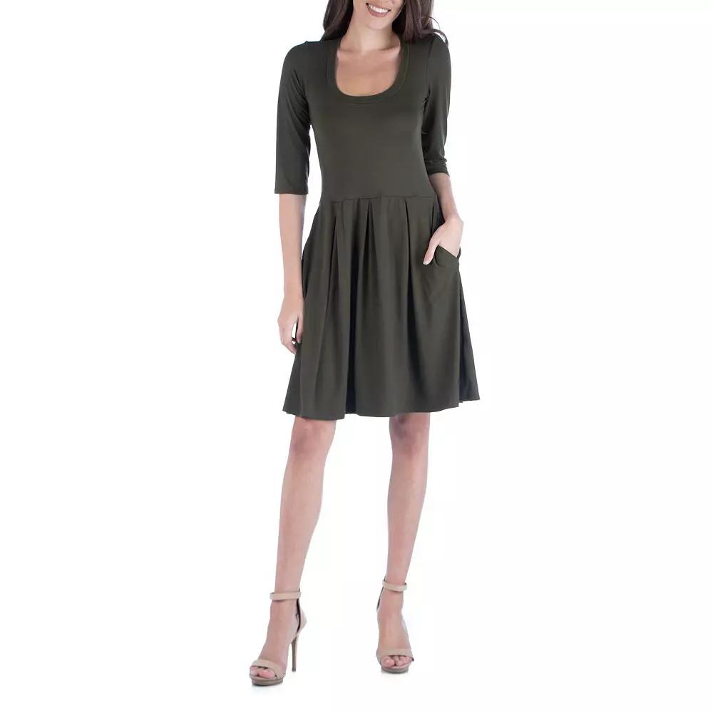 Women's 24Seven Comfort Apparel Three-Quarter Sleeve Fit And Flare Mini Dress,  Product Image