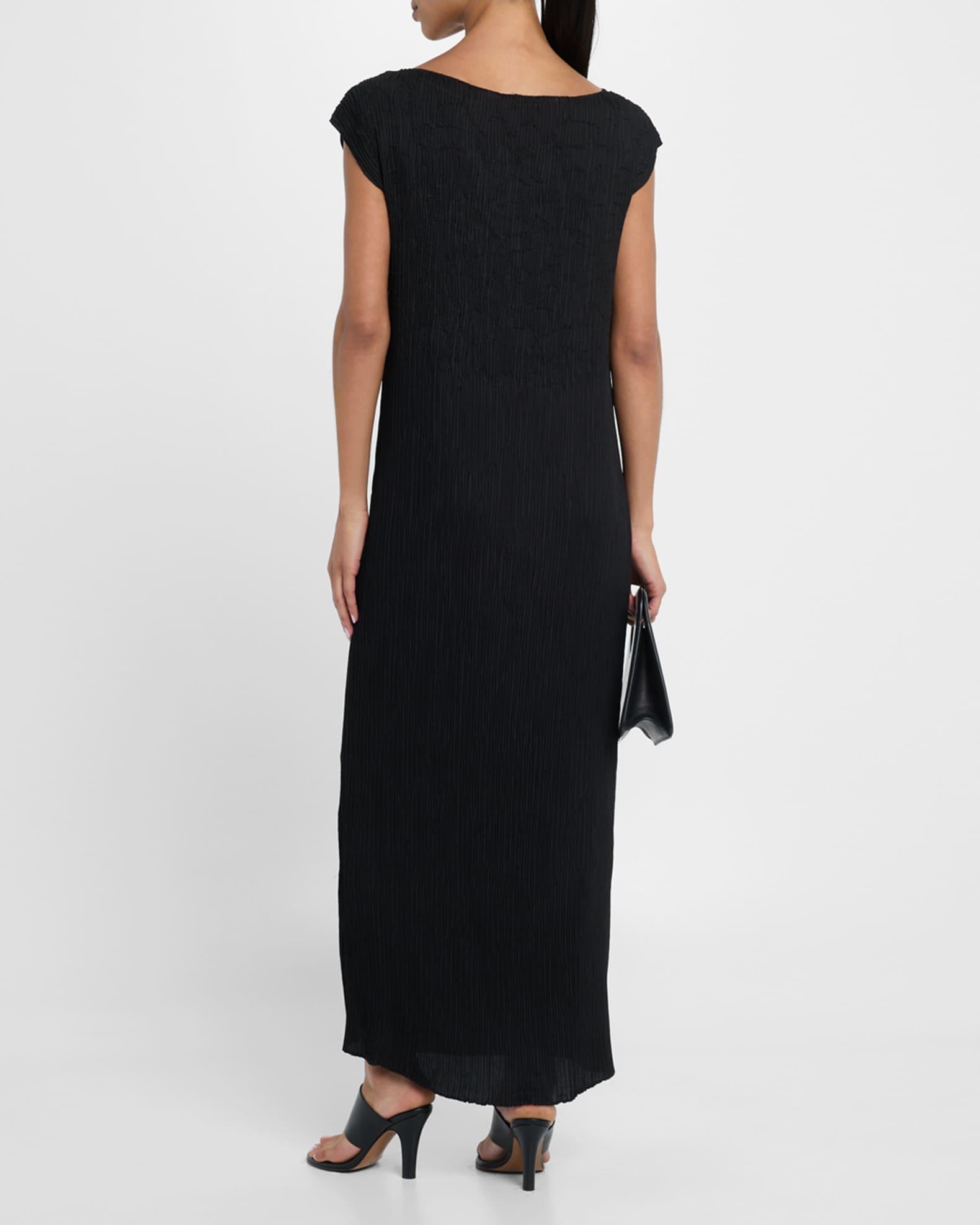 Cap-Sleeve Embroidered Plisse Maxi Dress Product Image