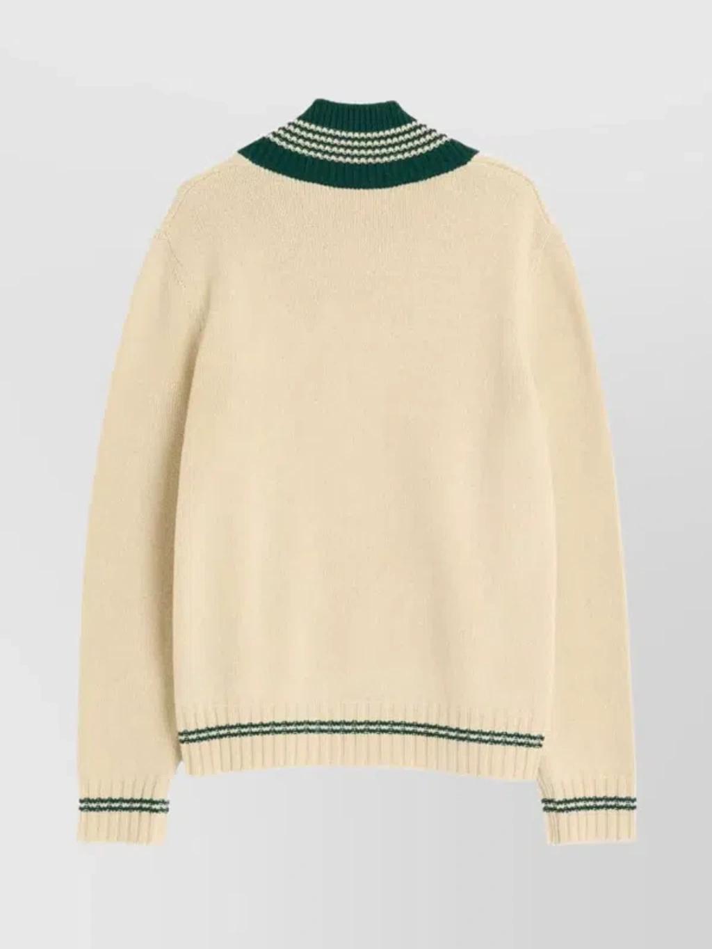 VALENTINO Embroidered V-neck Crewneck Sweater With Ribbed Trim In White Product Image