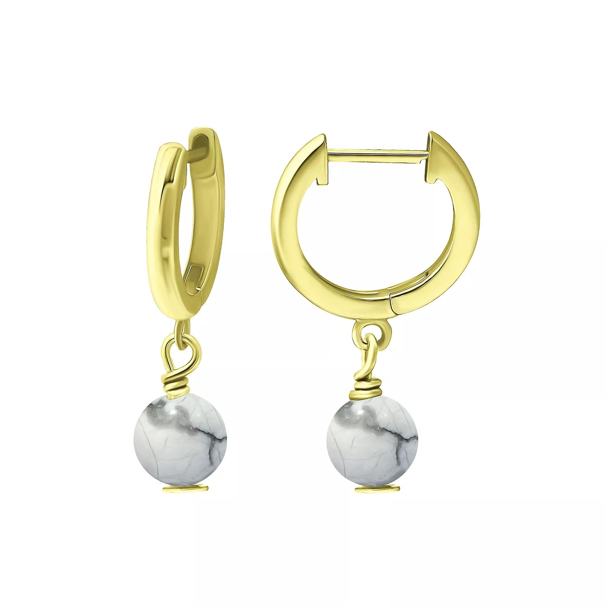 Aleure Precioso Sterling Silver Gemstone Bead Huggie Earrings, Womens, Gold Tone White Product Image