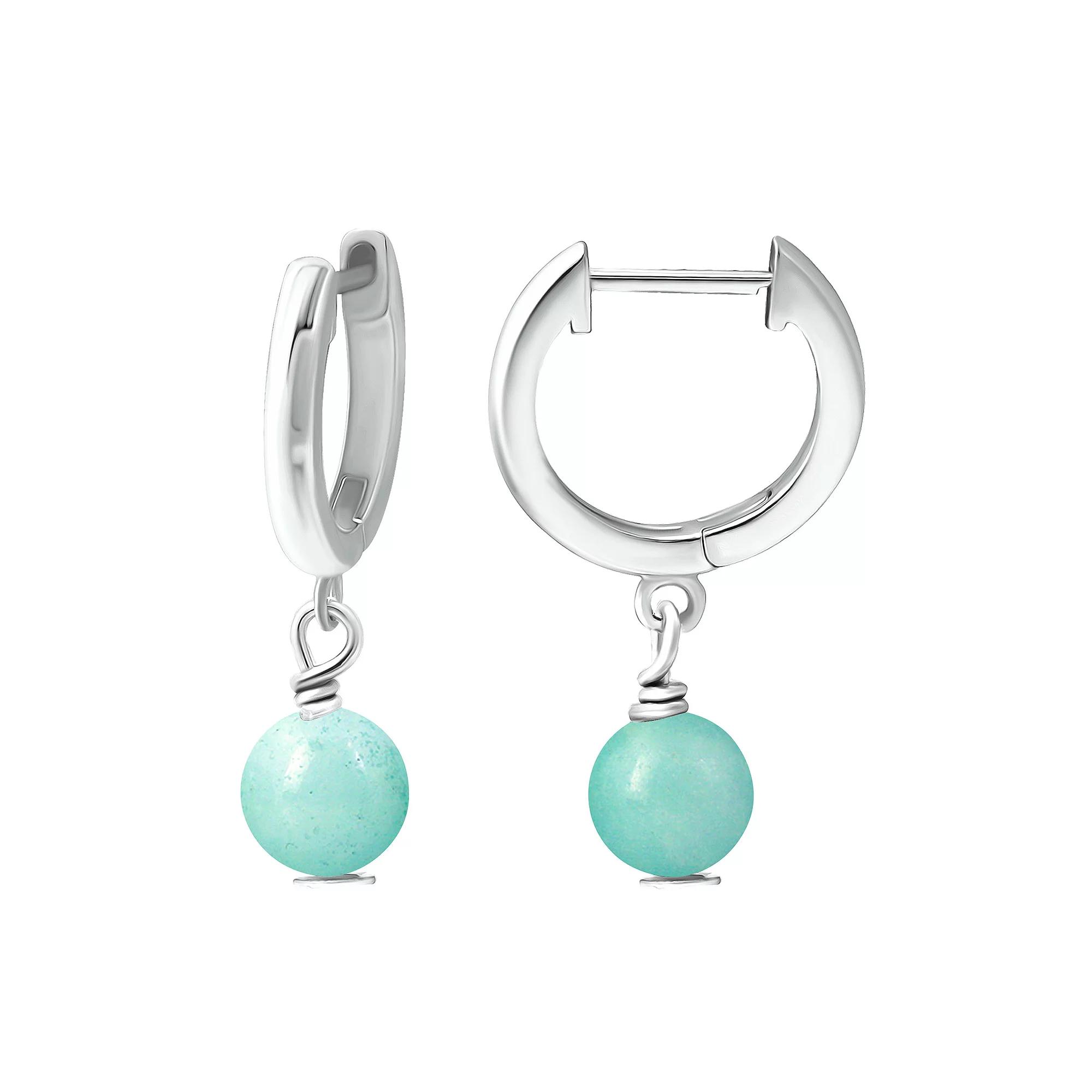 Aleure Precioso Sterling Silver Gemstone Bead Huggie Earrings, Women's, Gold Tone Blue Product Image