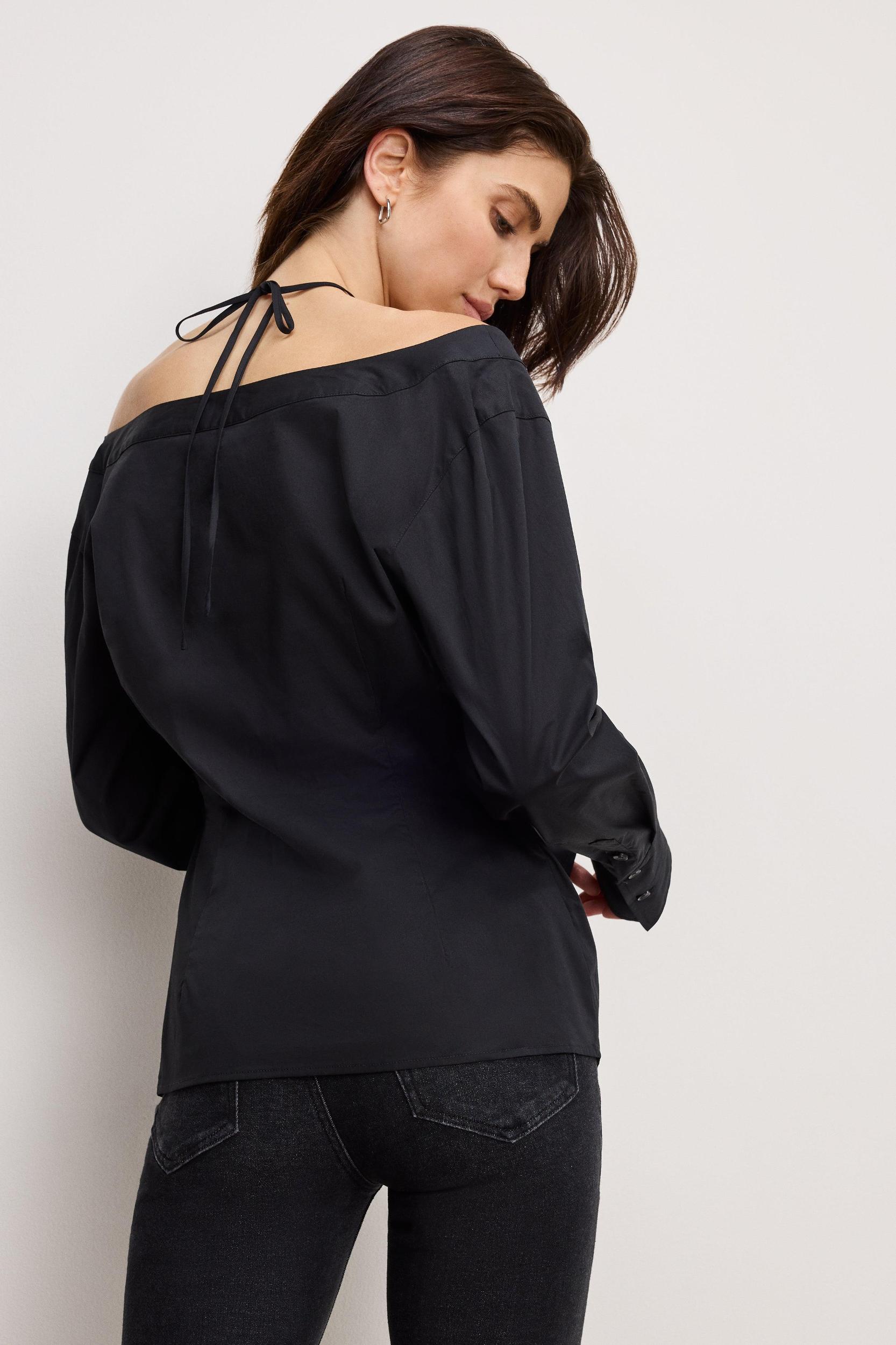 POPLIN OFF SHOULDER TOP | BLACK001 Product Image