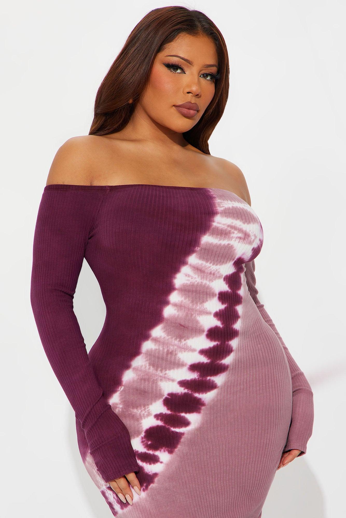 Beatrice Tie Dye Ribbed Maxi Dress - Plum/Multi Female Product Image