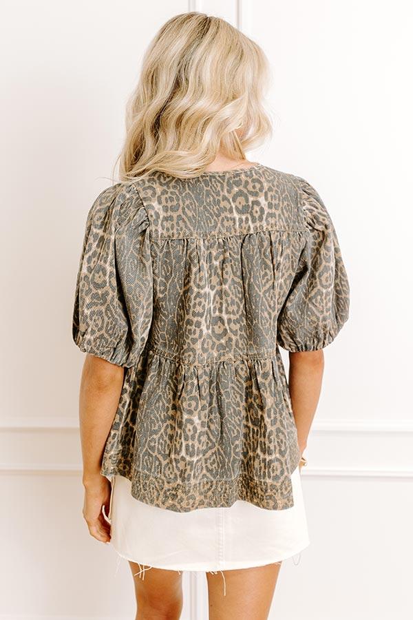 Uptown Charm Leopard Denim Top Product Image