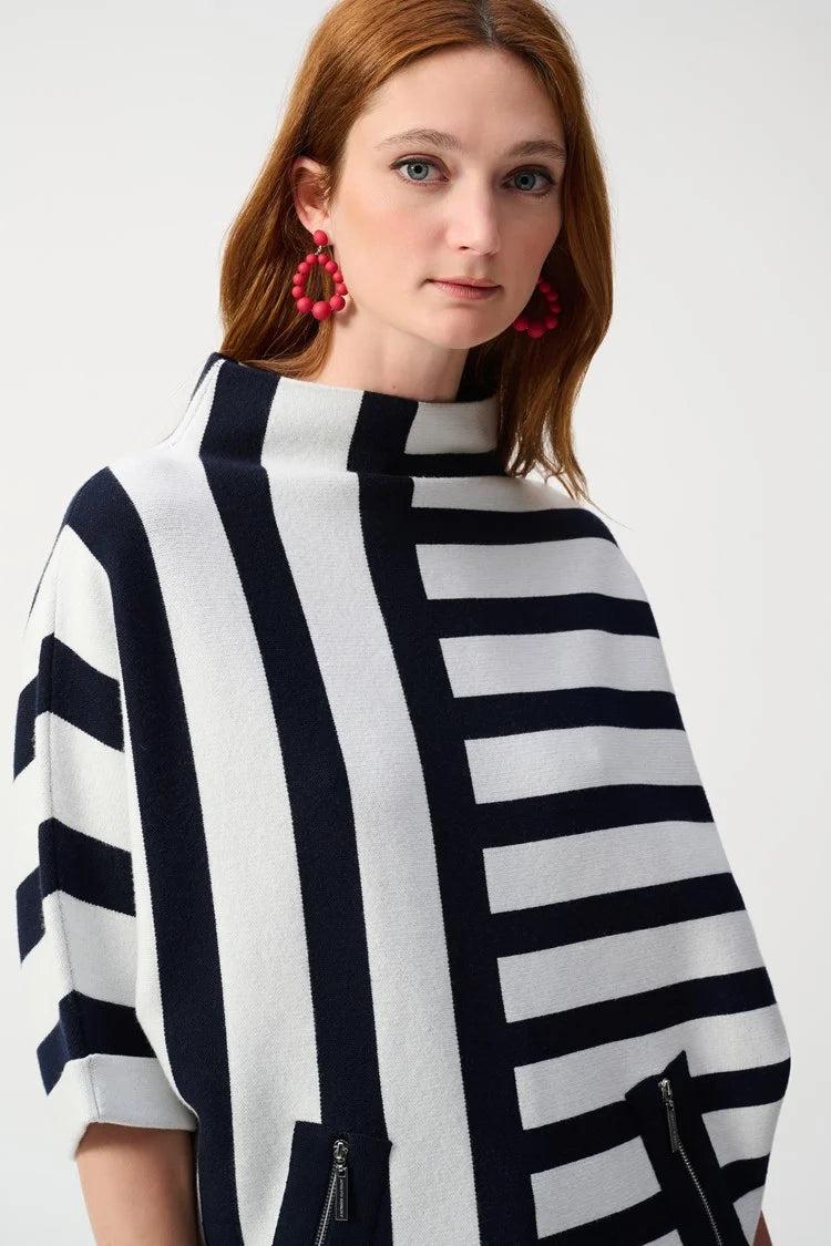 Jacquard Stripe Sweater Knit Pullover- Midnight Blue/Vanilla Product Image