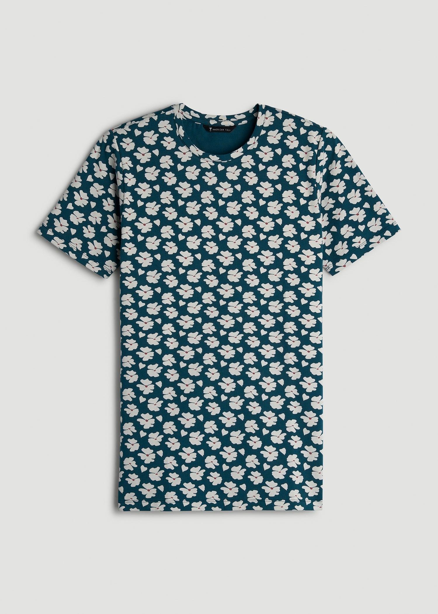Stretch Pima Cotton Printed Tee for Tall Men in Bright Blue Floral Male Product Image