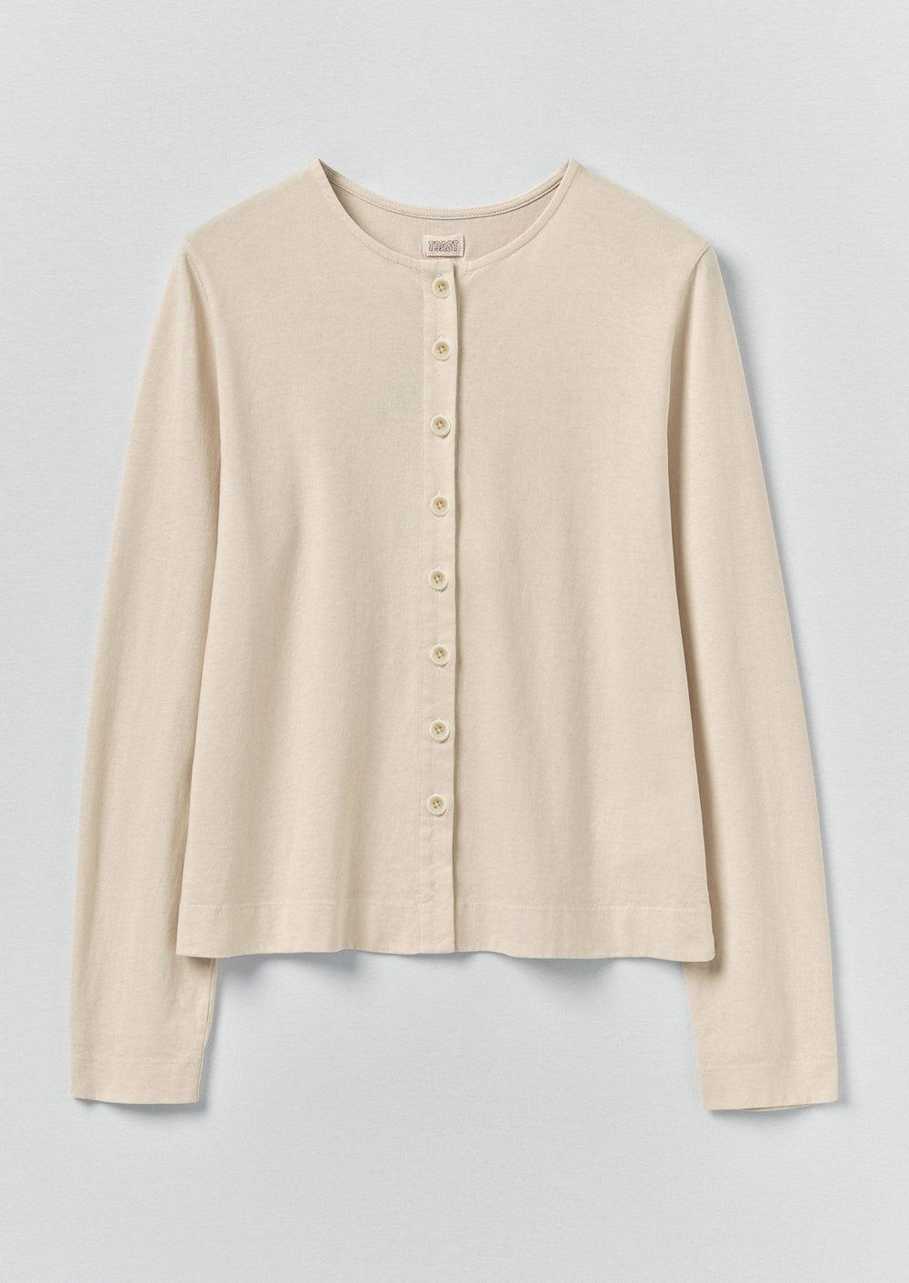 Button Through Cotton Jersey Tee | Egret Product Image