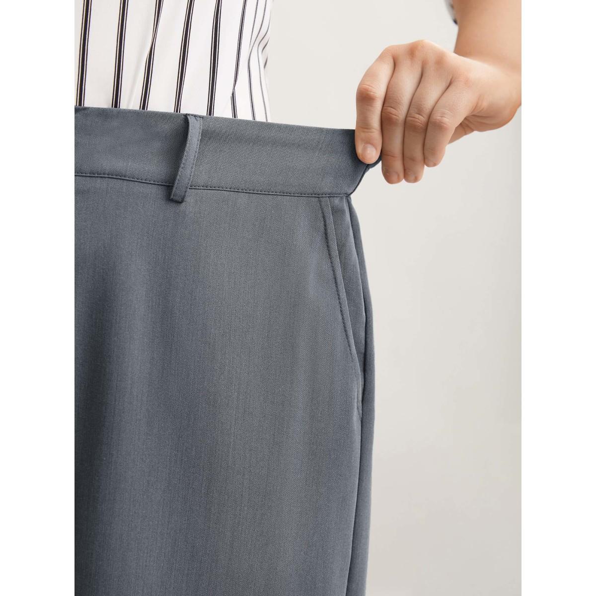 Plus Size Heathered Stretchy Waist Wide-Leg Pants Women DimGray At the Office Wide Leg Mid Rise Work Pants BloomChic 12/L Product Image
