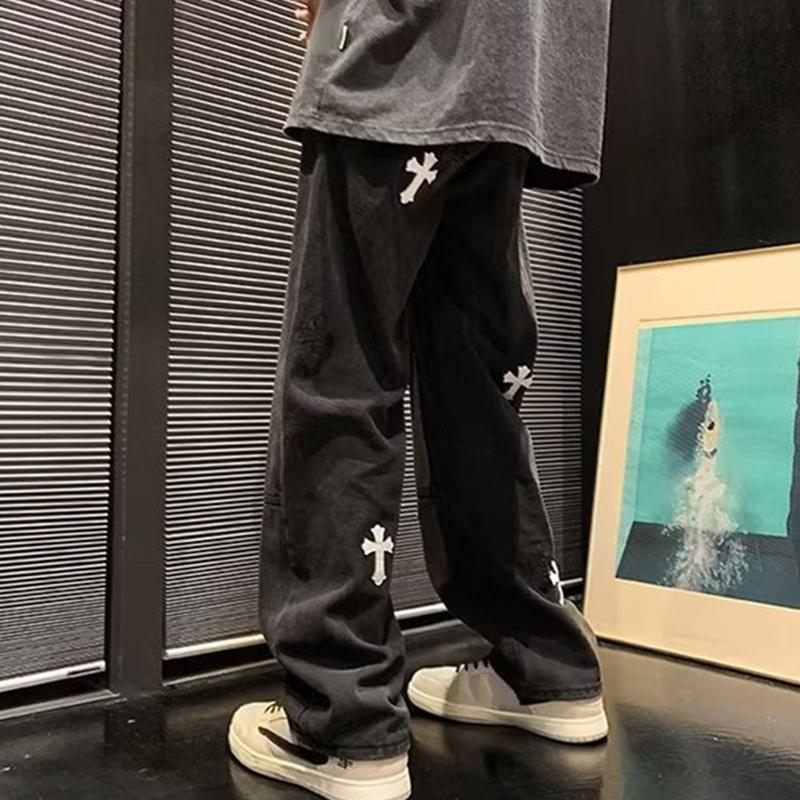 Sopula Men's Trendy Wide-Legged Drop-Feel Cross Jeans Product Image