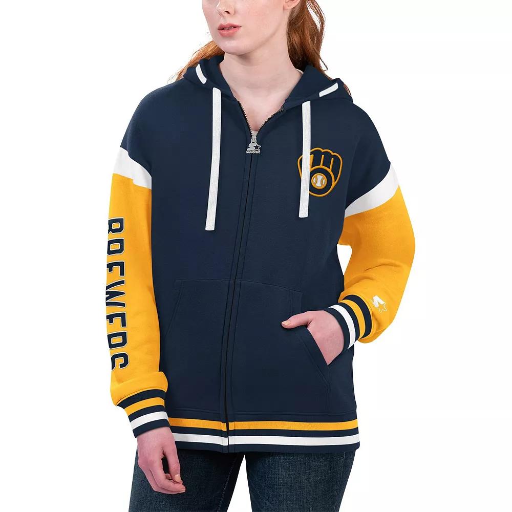 Women's Starter Navy Milwaukee Brewers Homestretch Full-Zip Hoodie, Size: XS, Blue Product Image