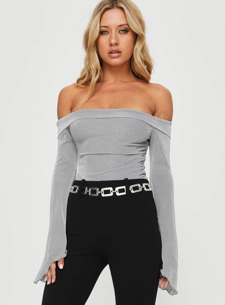 Tullo Off The Shoulder Bodysuit Grey Product Image