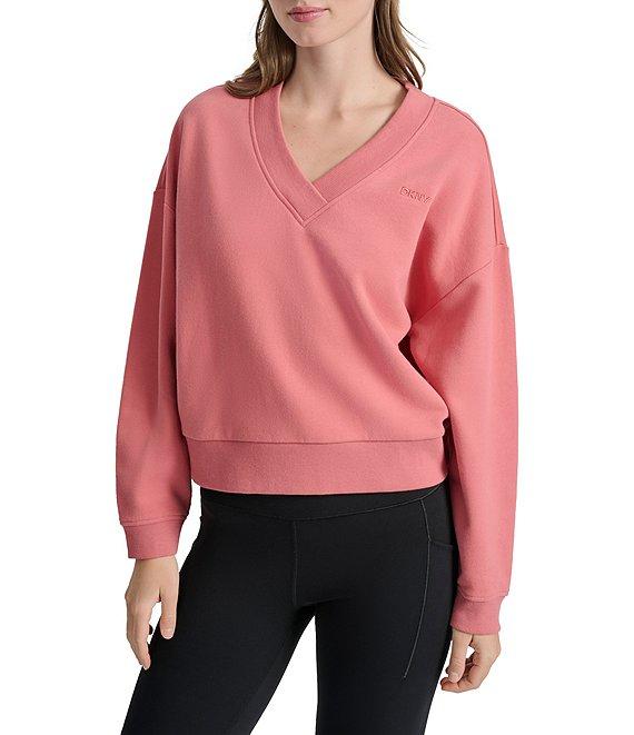 DKNY Sport by Donna Karan Deep V-Neck Embodied Logo Long Sleeve Sweatshirt Product Image